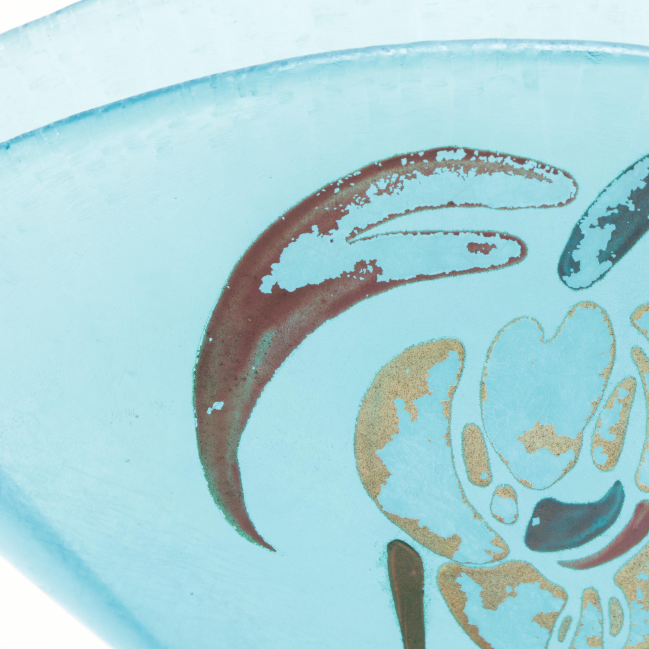 Hand-Painted Iridescent Pressed Glass Fan Vase