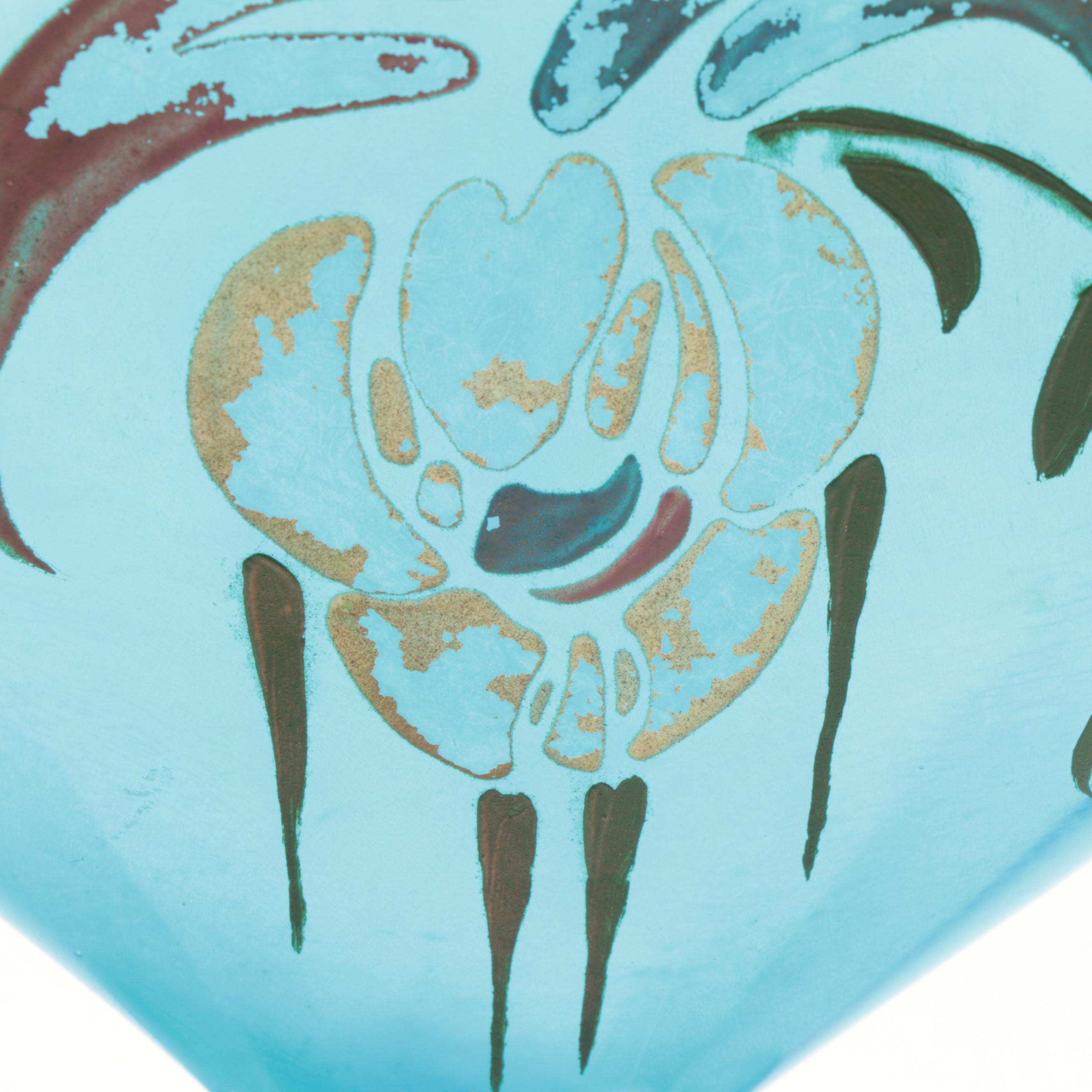 Hand-Painted Iridescent Pressed Glass Fan Vase