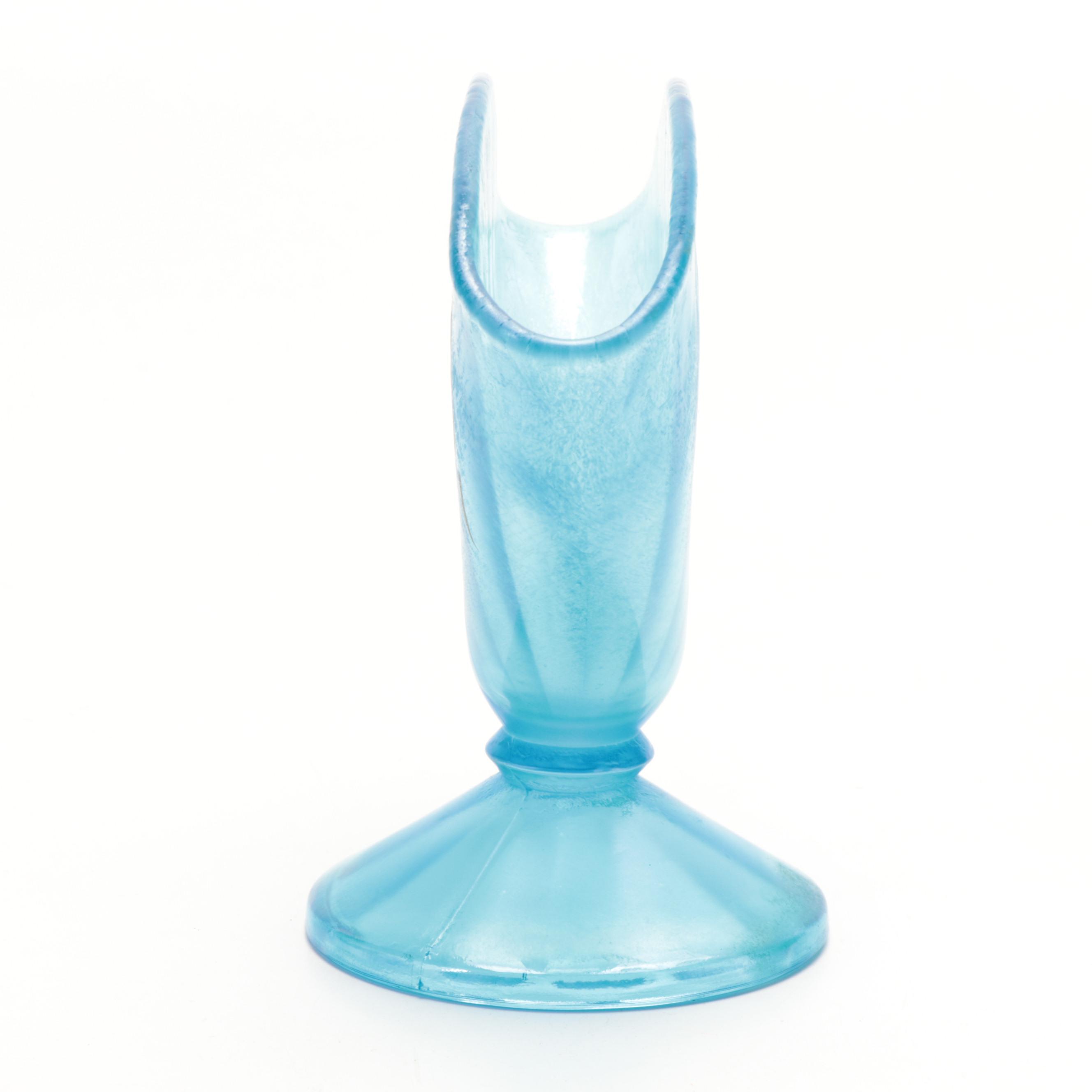 Hand-Painted Iridescent Pressed Glass Fan Vase