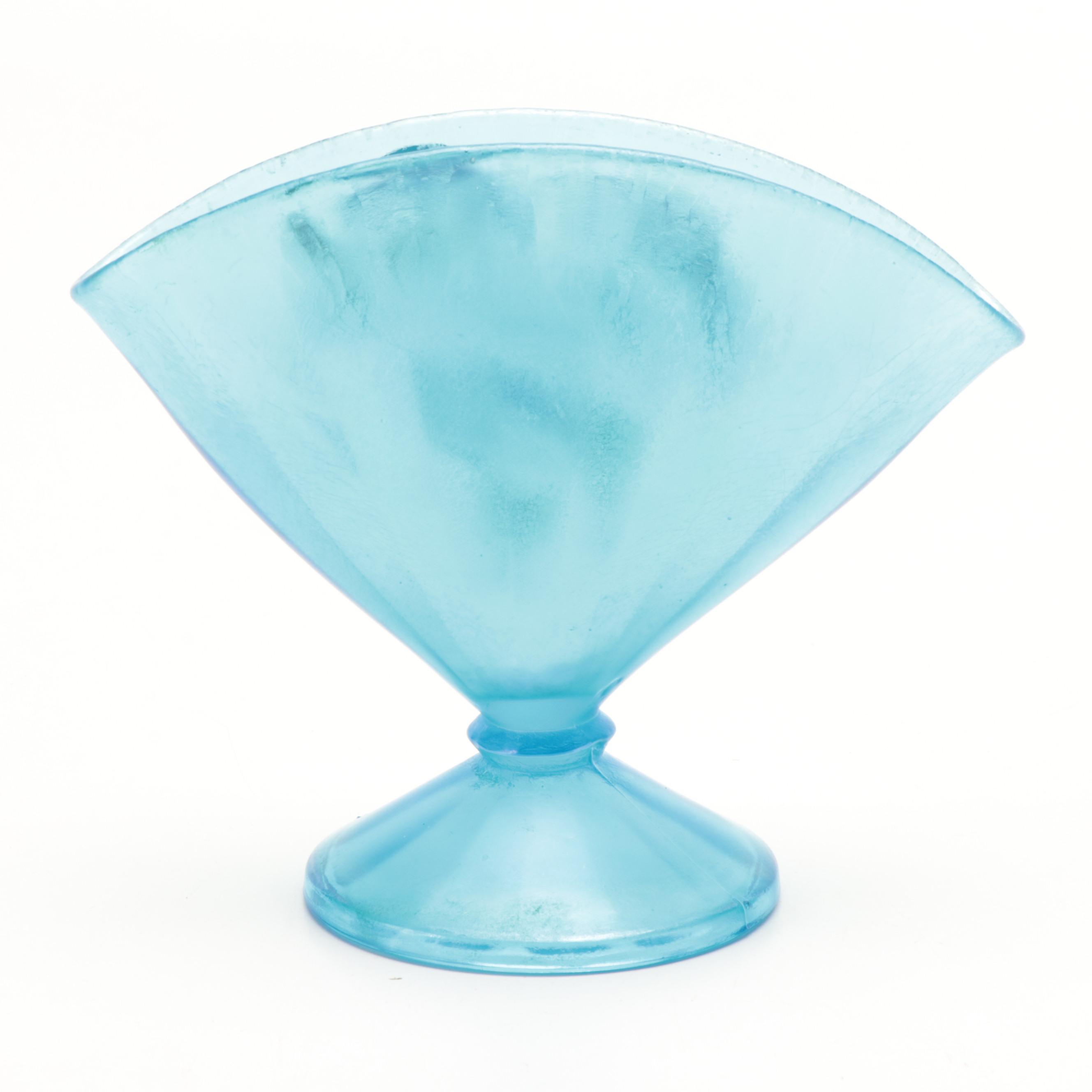 Hand-Painted Iridescent Pressed Glass Fan Vase