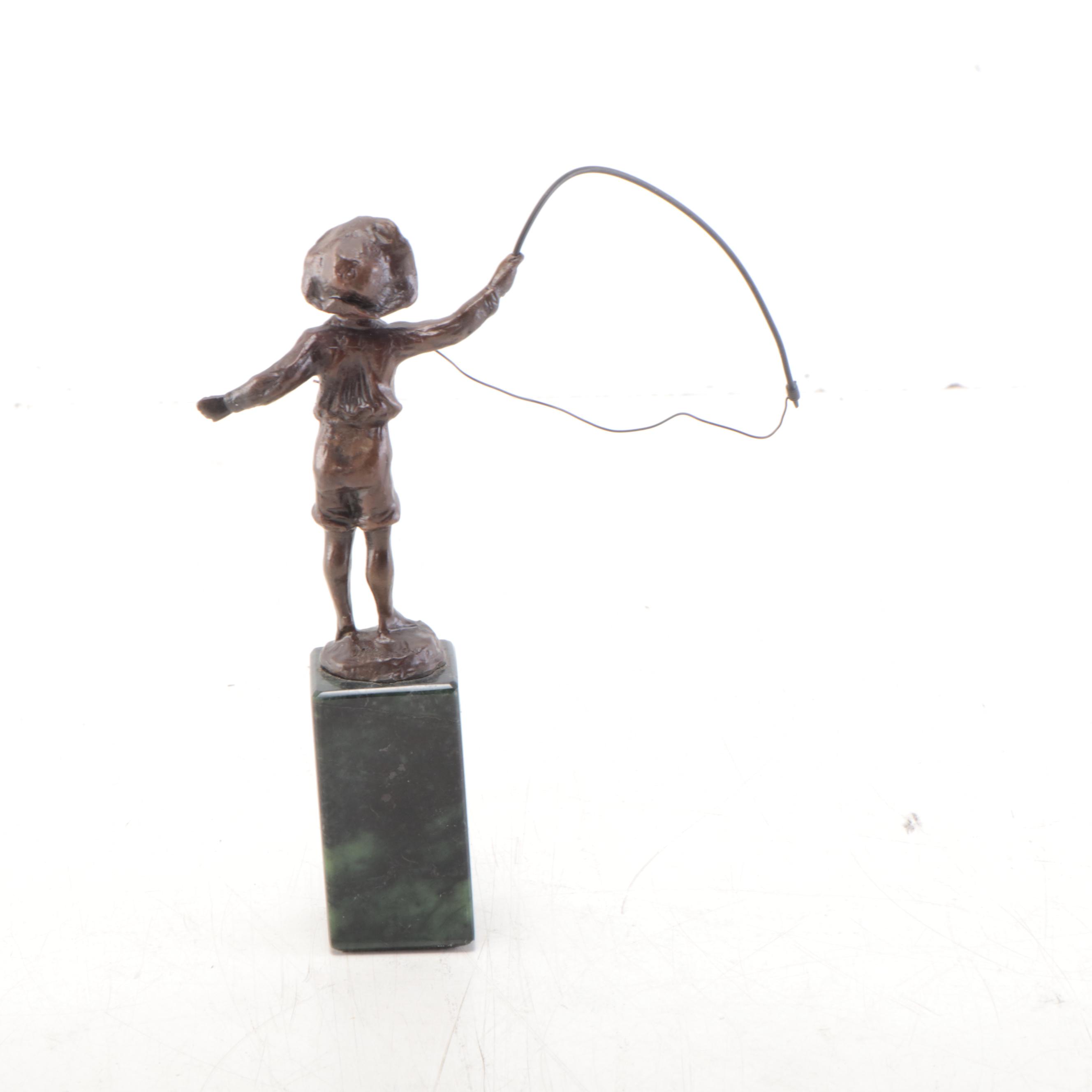 Bronze Sculpture After Franz Iffland of Boy Fishing, Early 20th Century