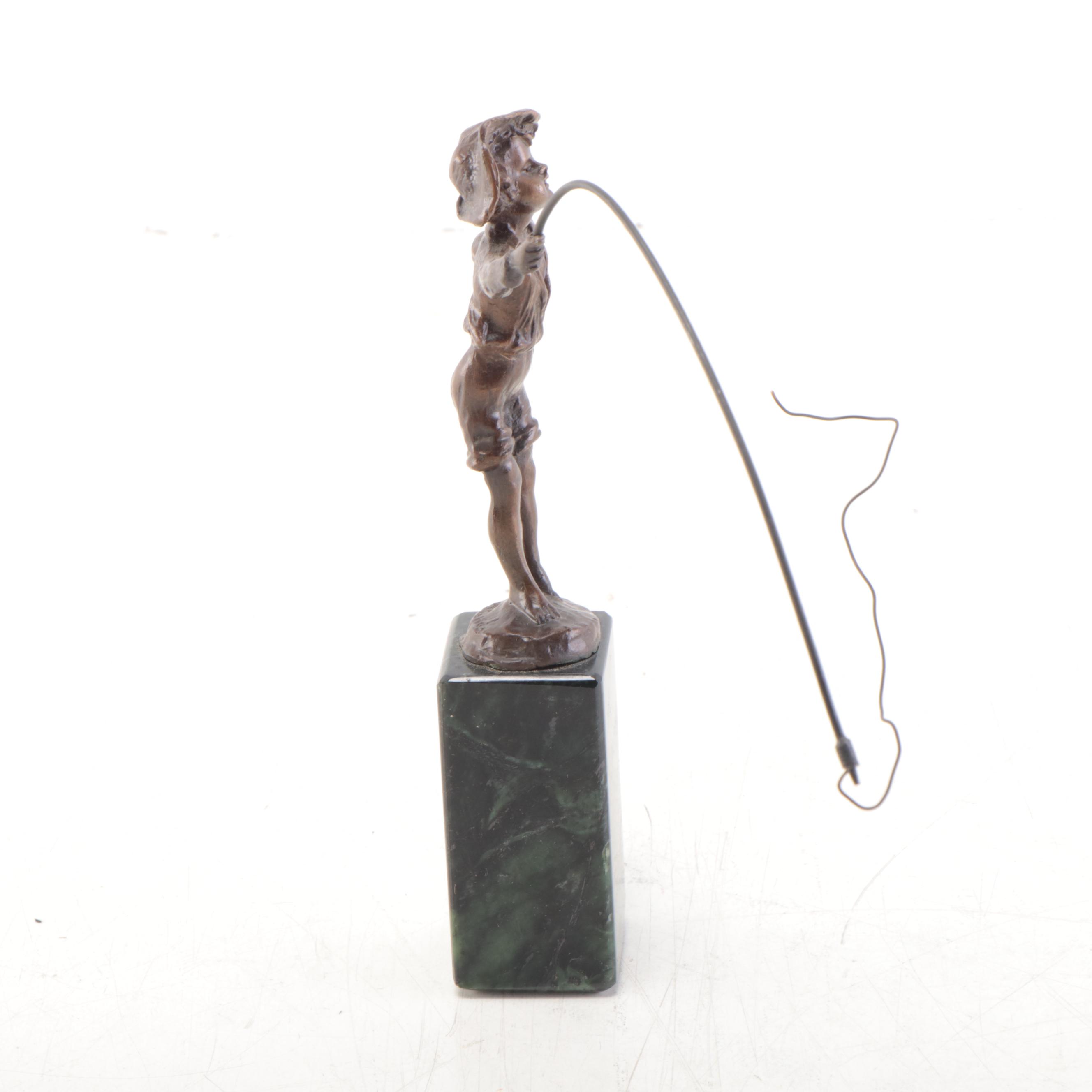 Bronze Sculpture After Franz Iffland of Boy Fishing, Early 20th Century