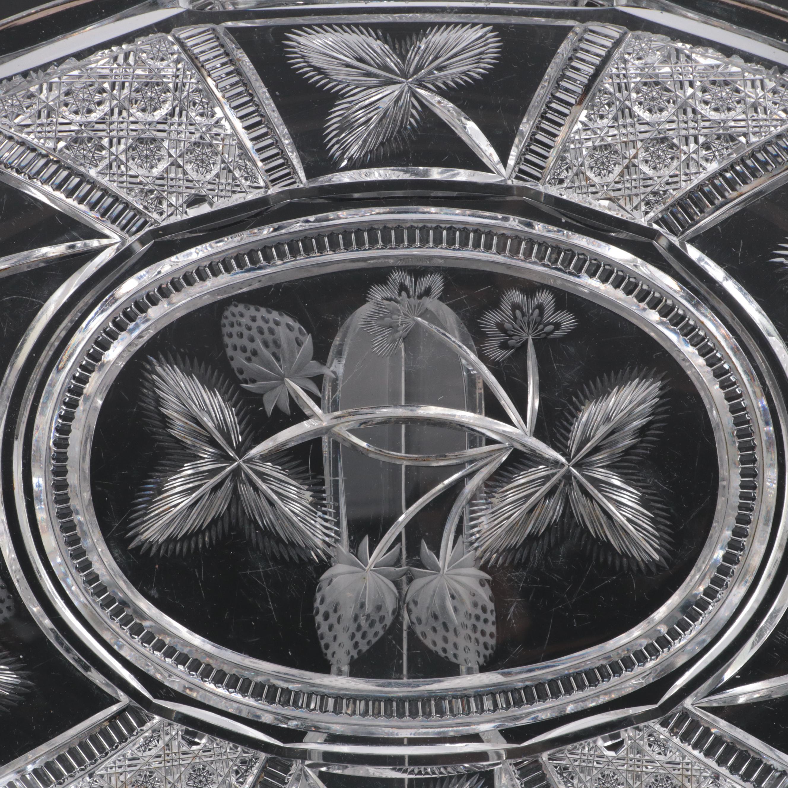 Libbey American Brilliant Cut Glass Strawberry Motif Ice Cream Tray