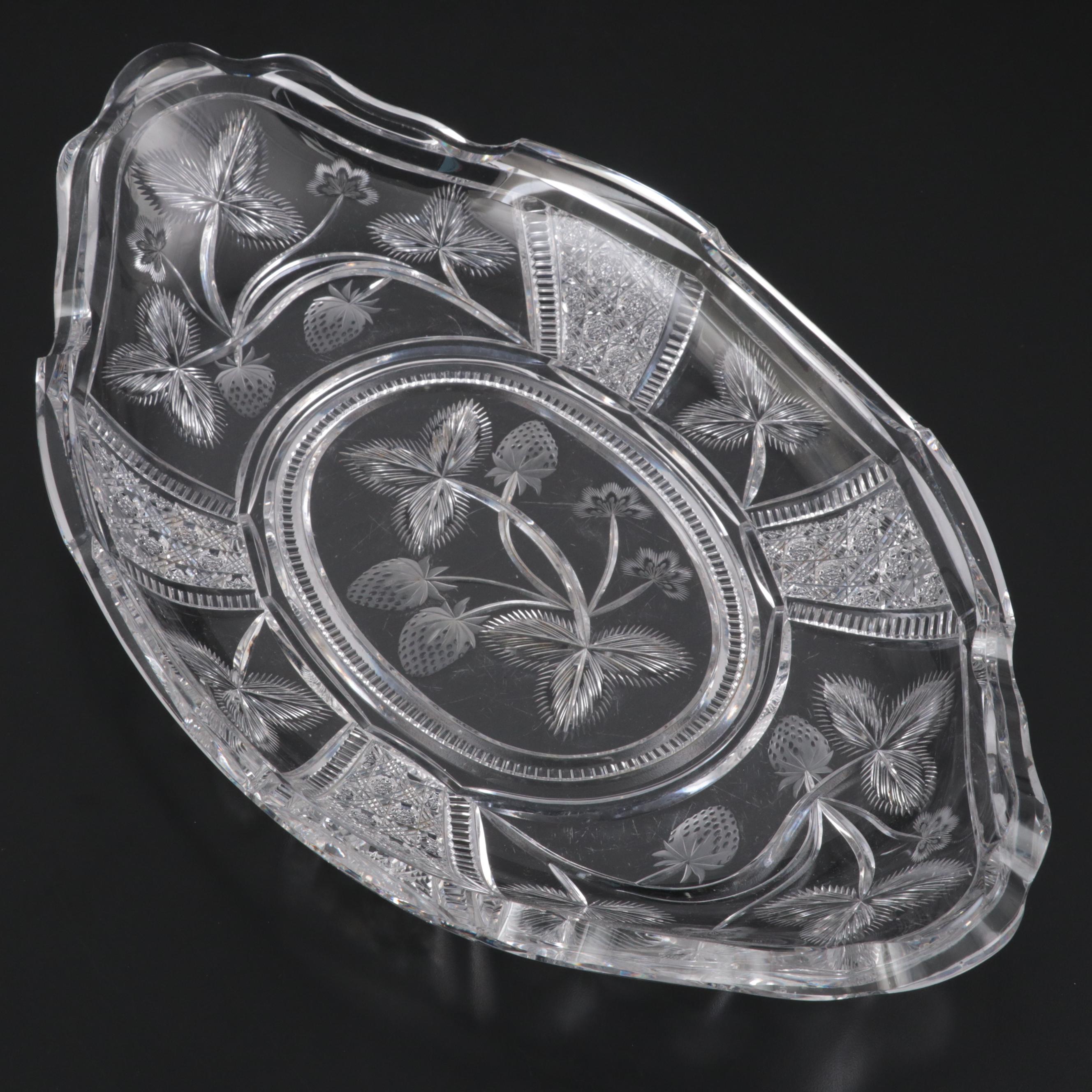 Libbey American Brilliant Cut Glass Strawberry Motif Ice Cream Tray