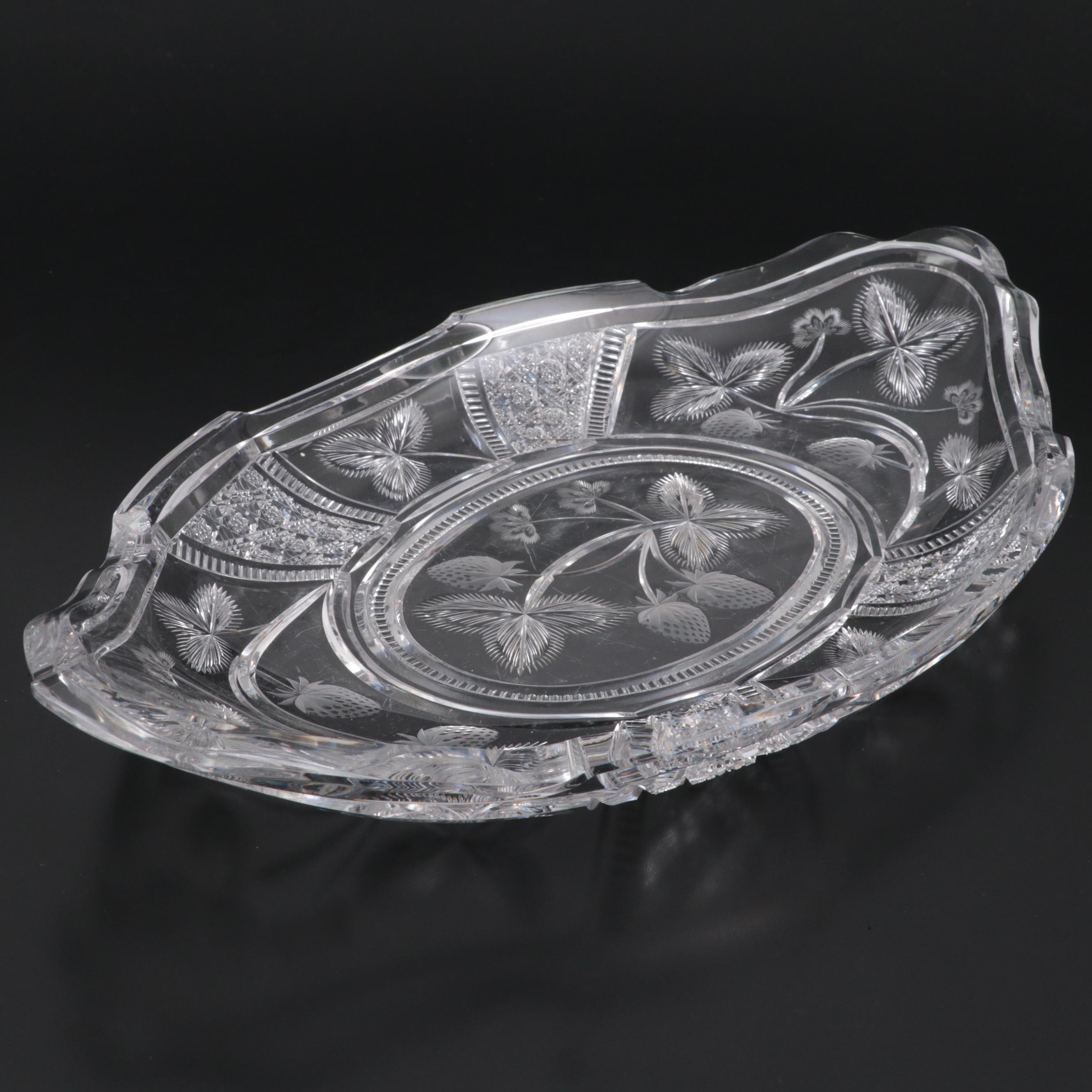 Libbey American Brilliant Cut Glass Strawberry Motif Ice Cream Tray