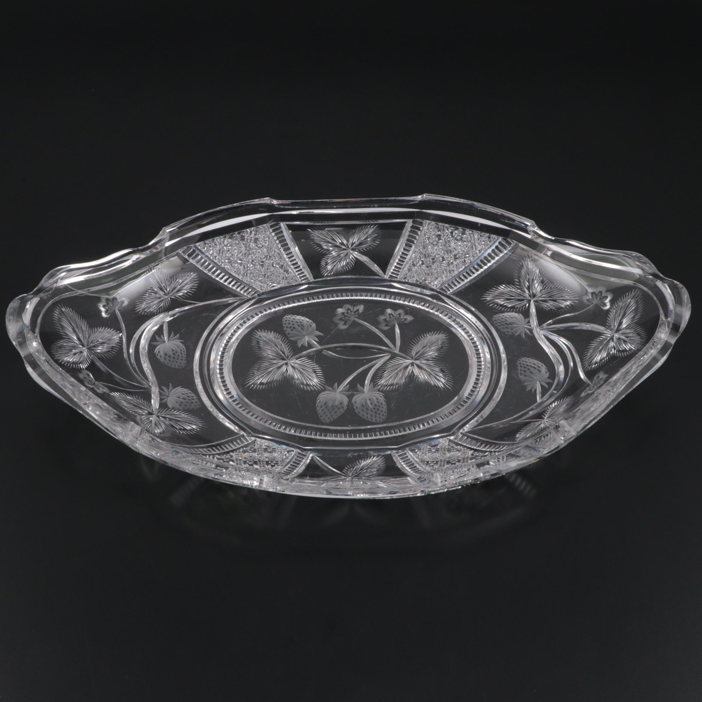 Libbey American Brilliant Cut Glass Strawberry Motif Ice Cream Tray