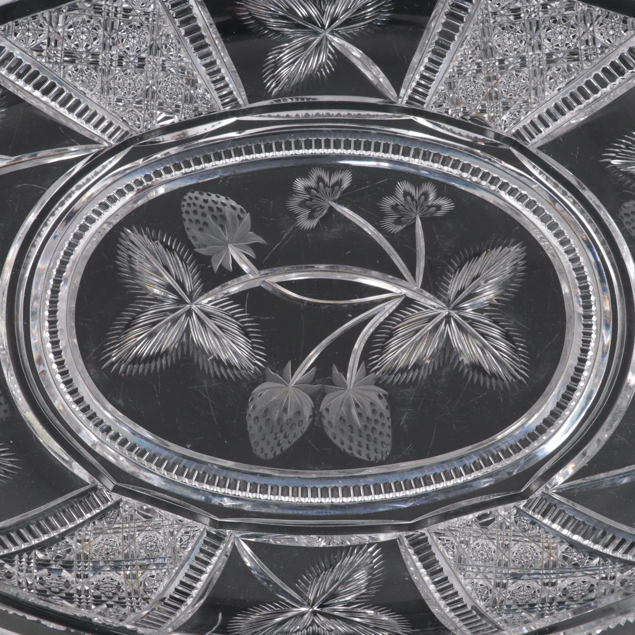 Libbey American Brilliant Cut Glass Strawberry Motif Ice Cream Tray