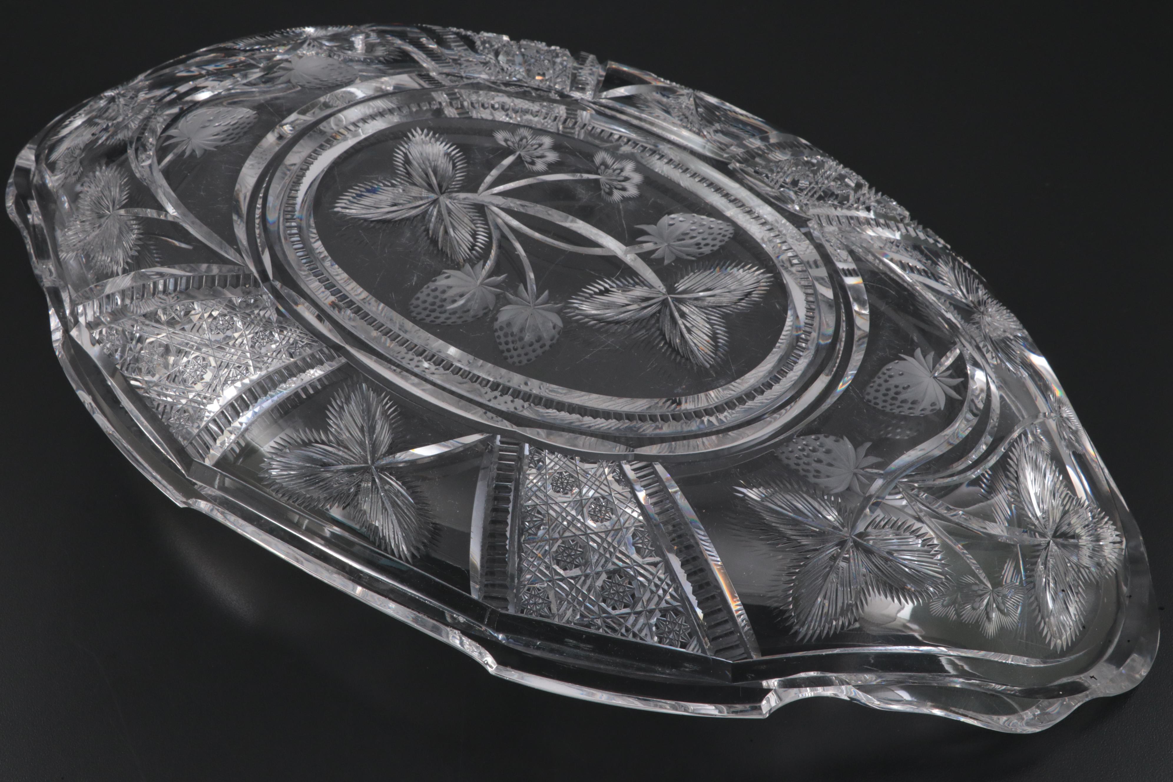 Libbey American Brilliant Cut Glass Strawberry Motif Ice Cream Tray