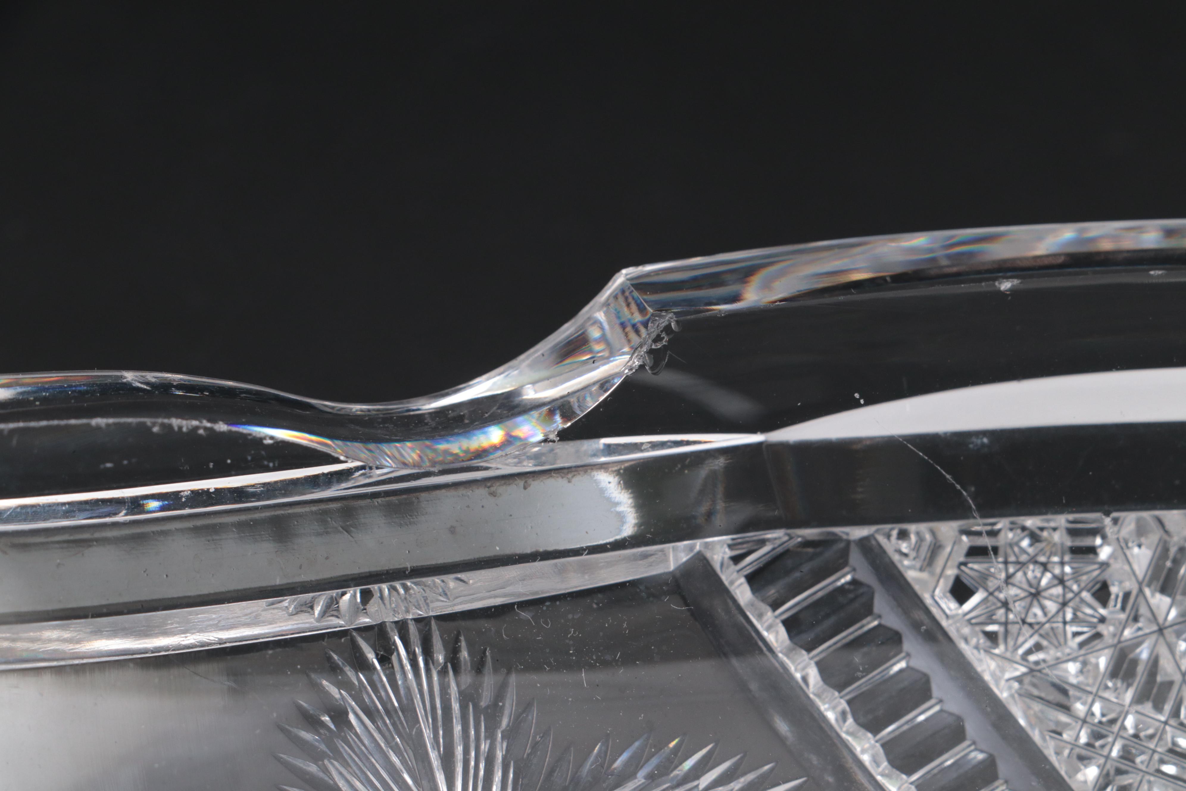 Libbey American Brilliant Cut Glass Strawberry Motif Ice Cream Tray