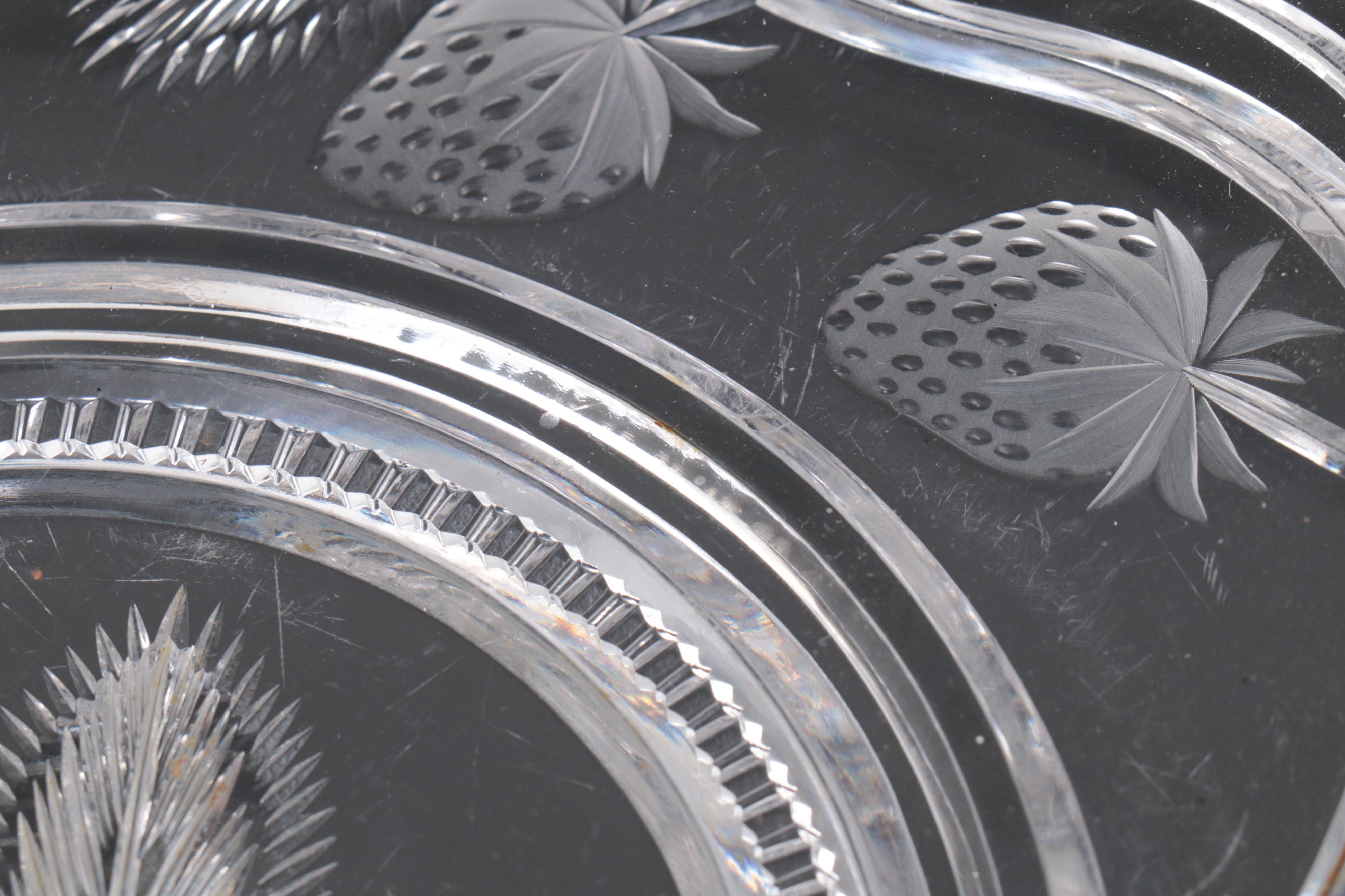 Libbey American Brilliant Cut Glass Strawberry Motif Ice Cream Tray