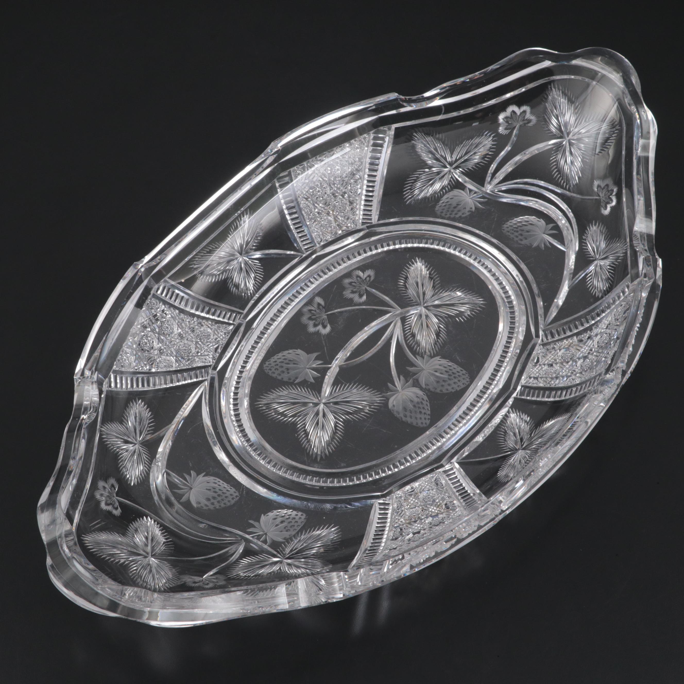 Libbey American Brilliant Cut Glass Strawberry Motif Ice Cream Tray