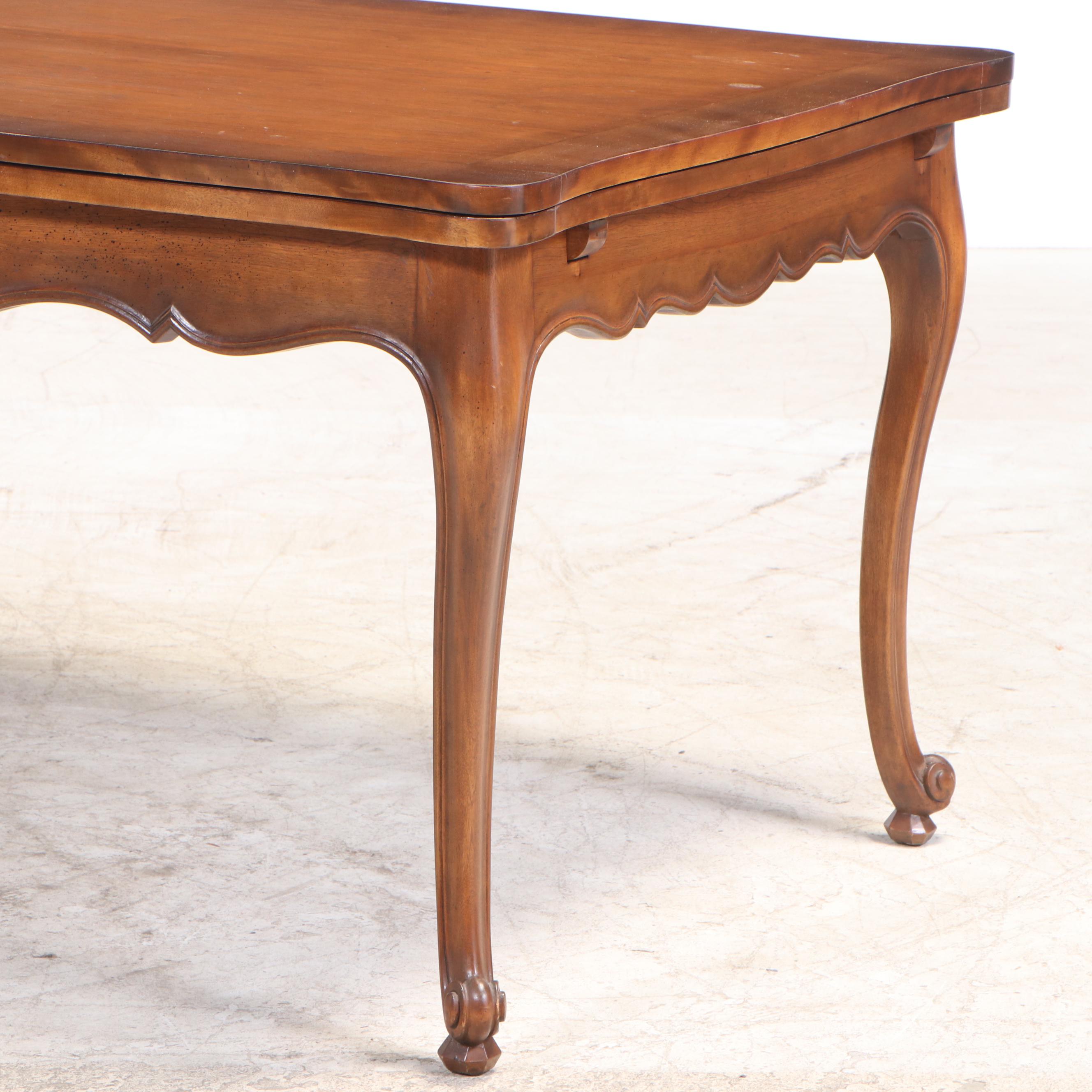 French Provincial Style Walnut-Stained Draw-Leaf Dining Table