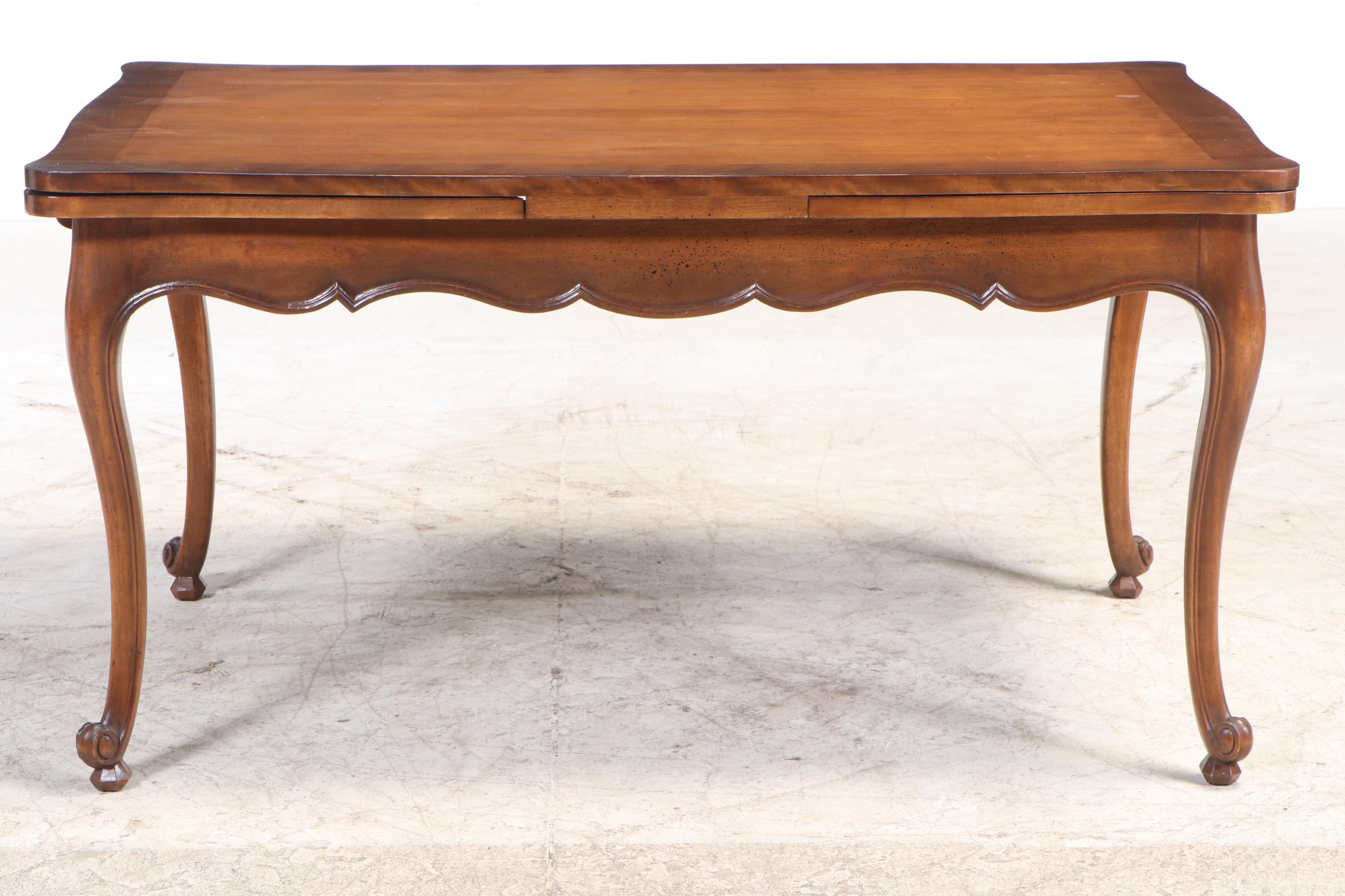French Provincial Style Walnut-Stained Draw-Leaf Dining Table