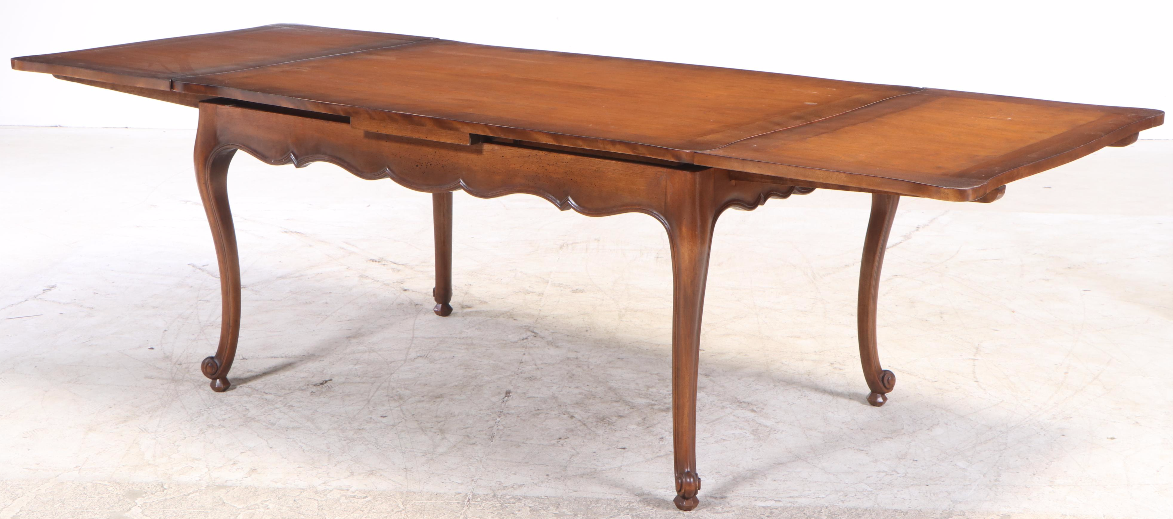 French Provincial Style Walnut-Stained Draw-Leaf Dining Table