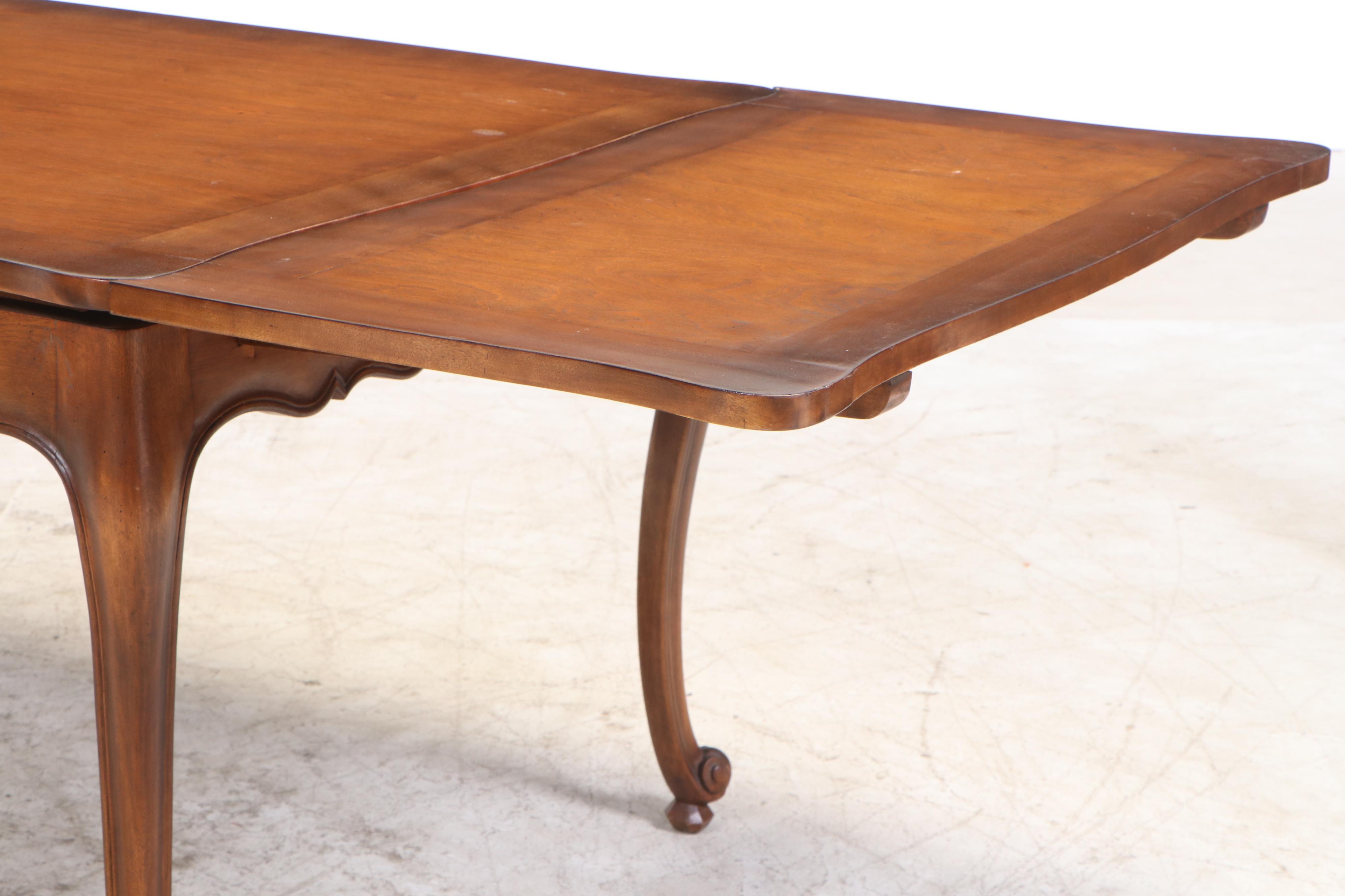 French Provincial Style Walnut-Stained Draw-Leaf Dining Table