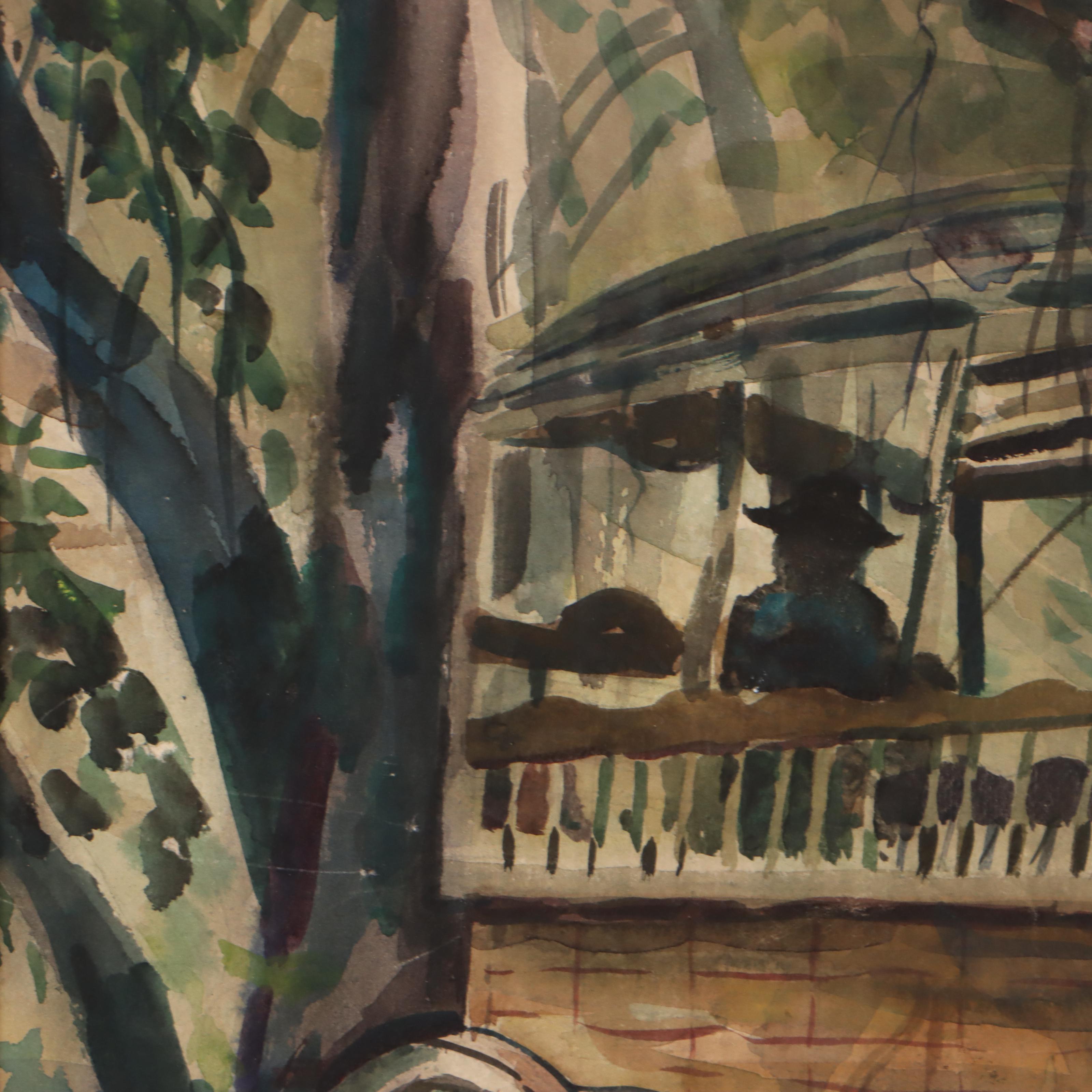 William R. Hollingsworth, Jr. Landscape Watercolor Painting of Wagon