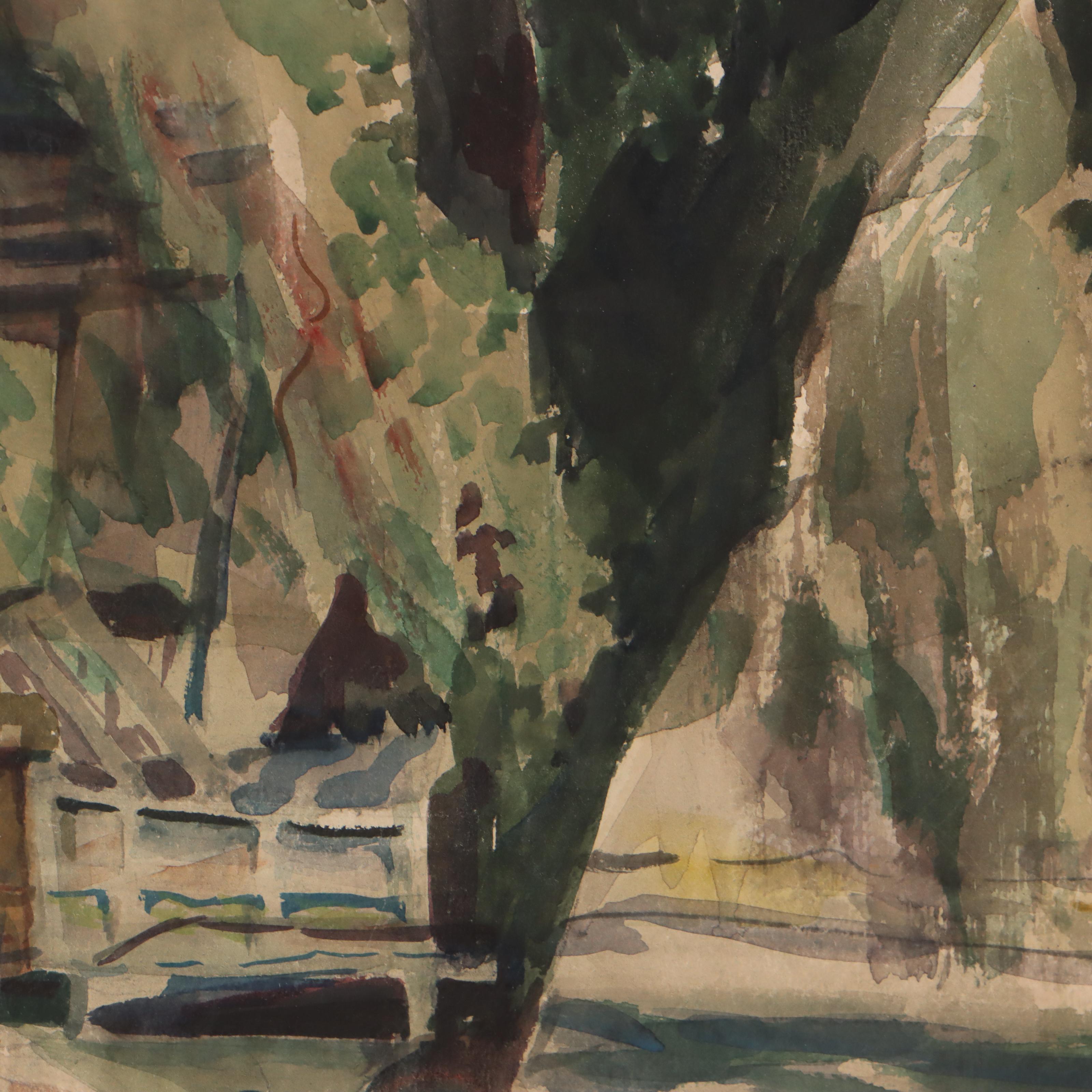 William R. Hollingsworth, Jr. Landscape Watercolor Painting of Wagon