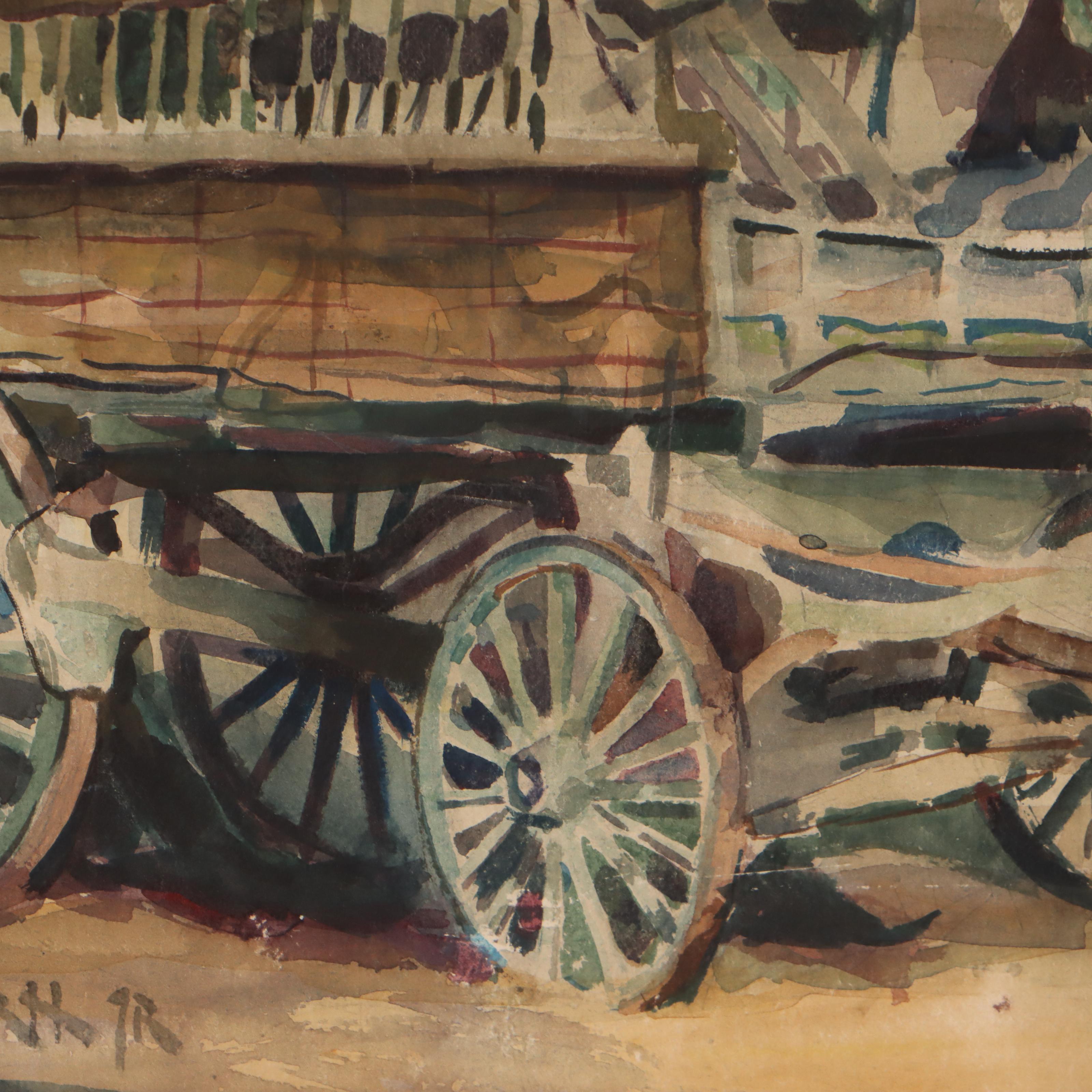 William R. Hollingsworth, Jr. Landscape Watercolor Painting of Wagon