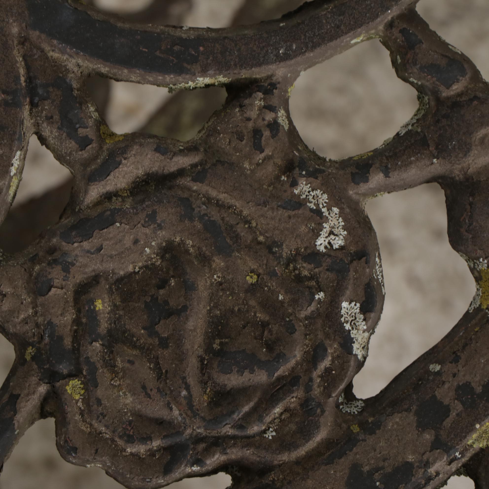 Cast Iron Five-Piece Patio Dining Set with Wicker Tiered Side Table