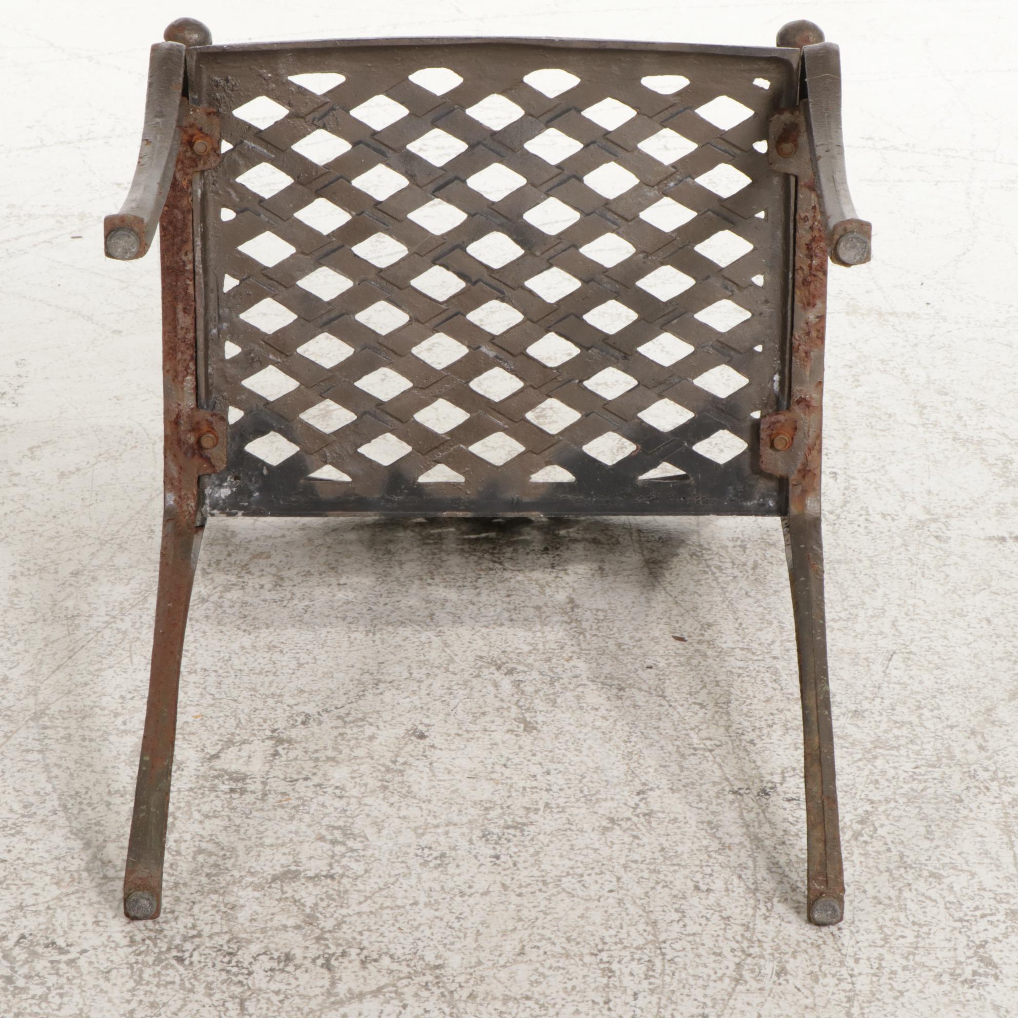 Cast Iron Five-Piece Patio Dining Set with Wicker Tiered Side Table