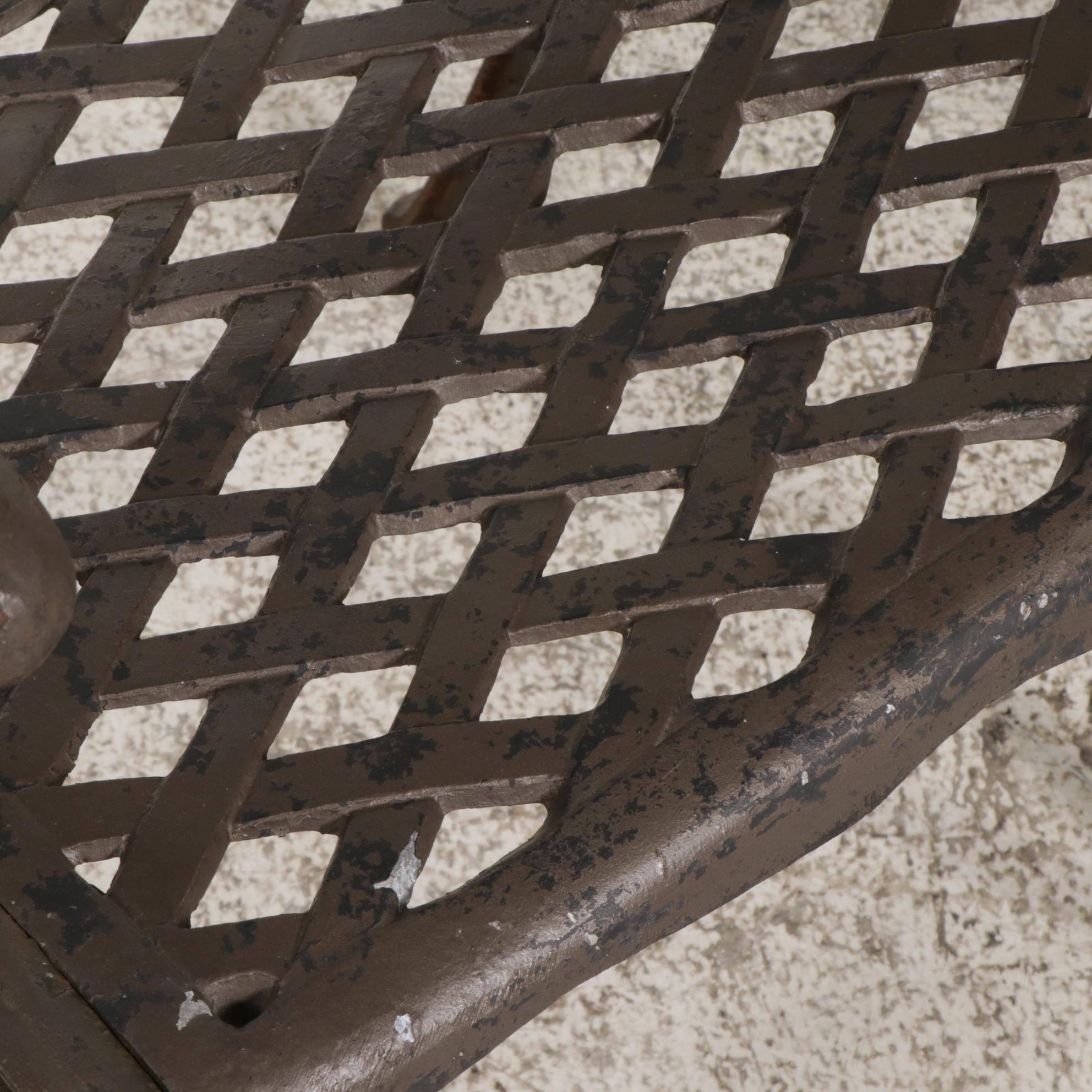 Cast Iron Five-Piece Patio Dining Set with Wicker Tiered Side Table