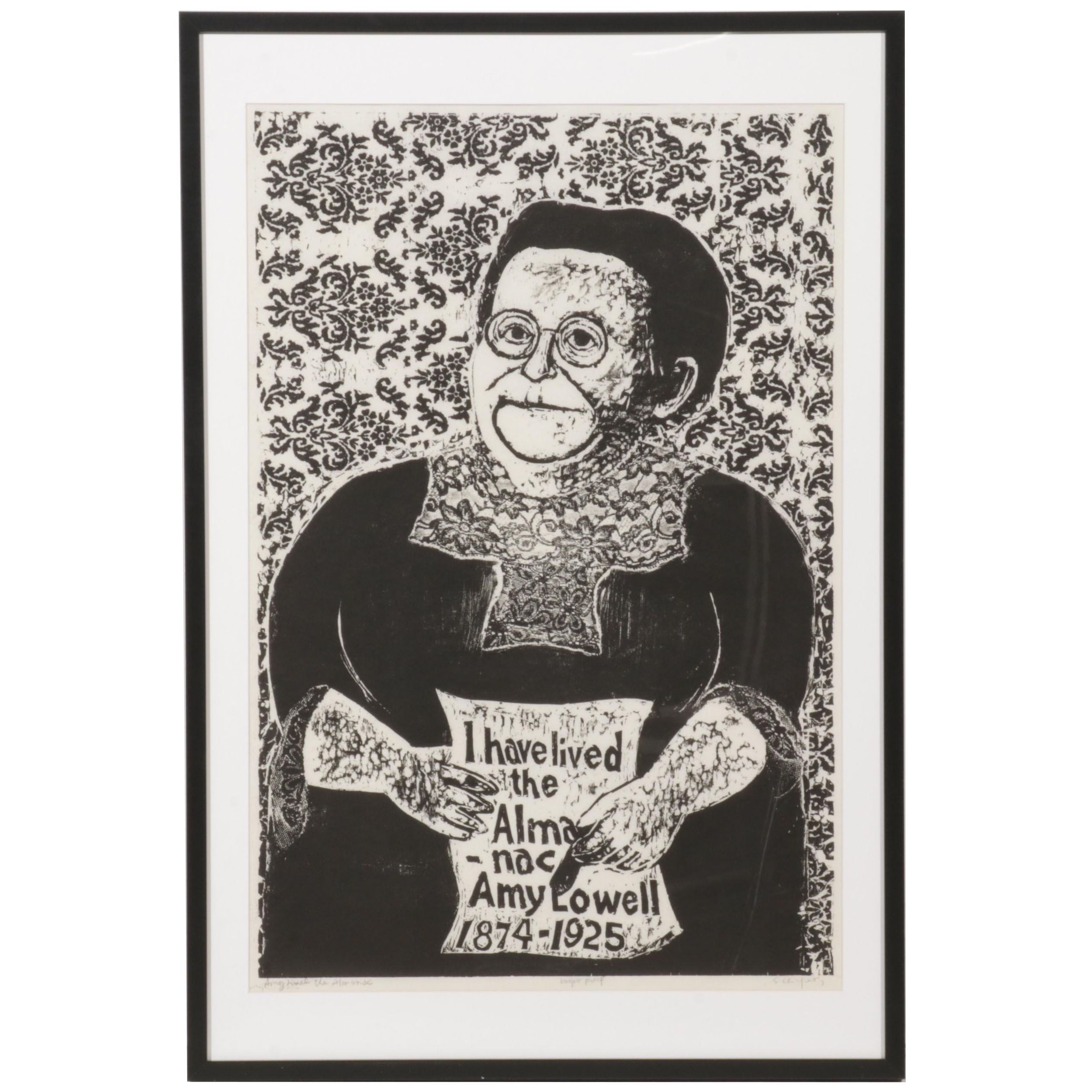 Sidney Chafetz Woodcut "Amy Lived the Almanac," 1968
