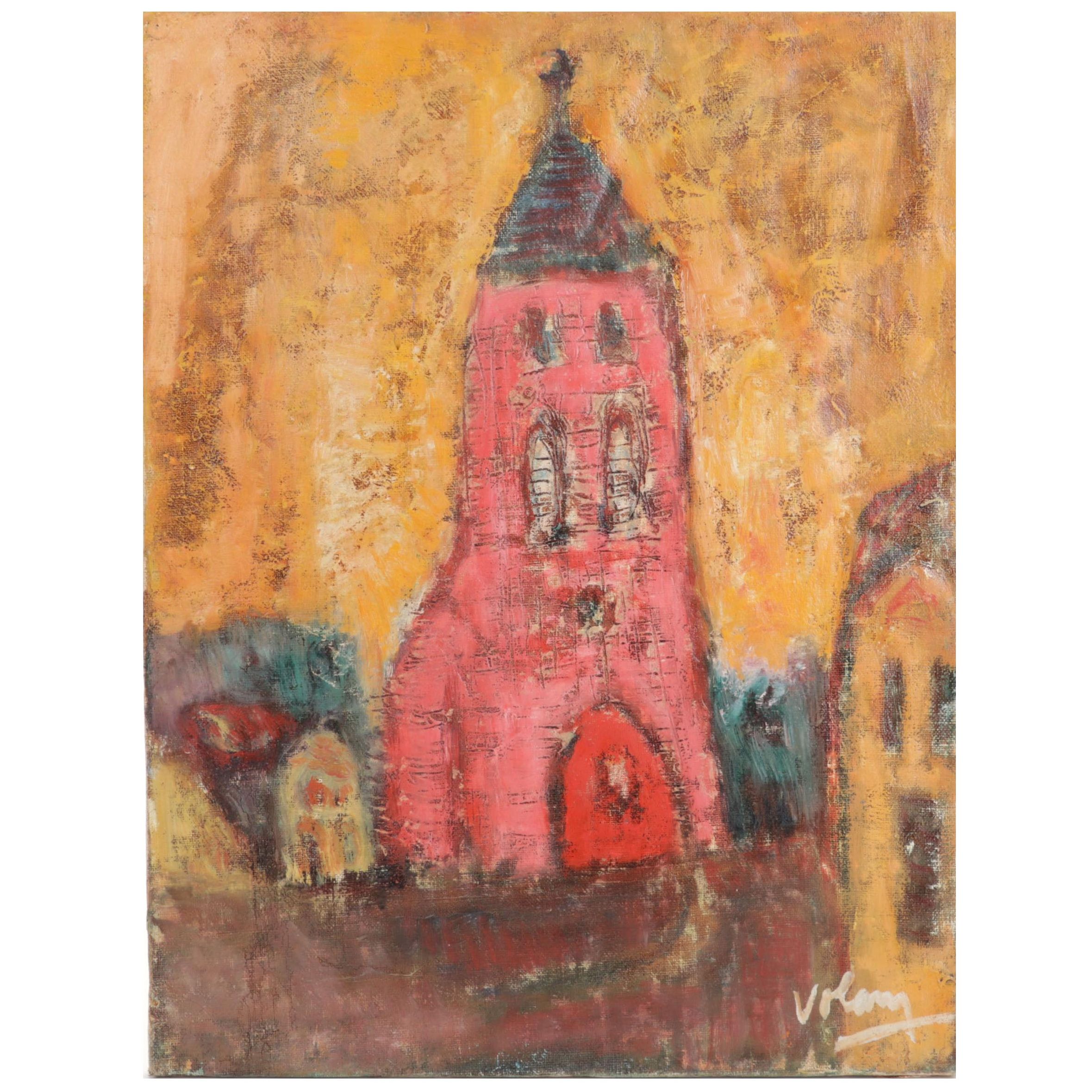 Jean Volang Mixed Media Painting of Church