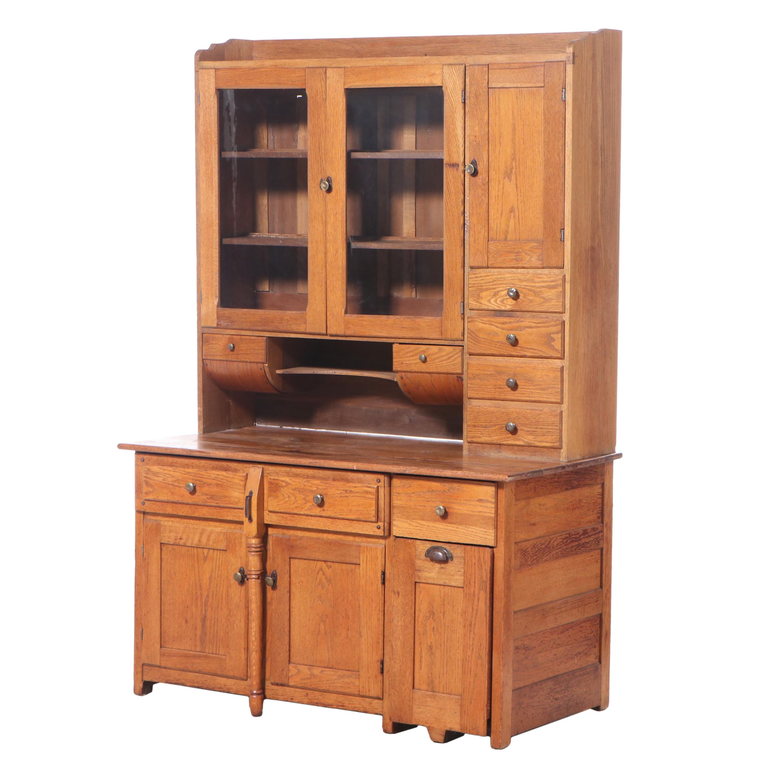 Late Victorian Oak Kitchen Cupboard with Pull-Out Work Surface