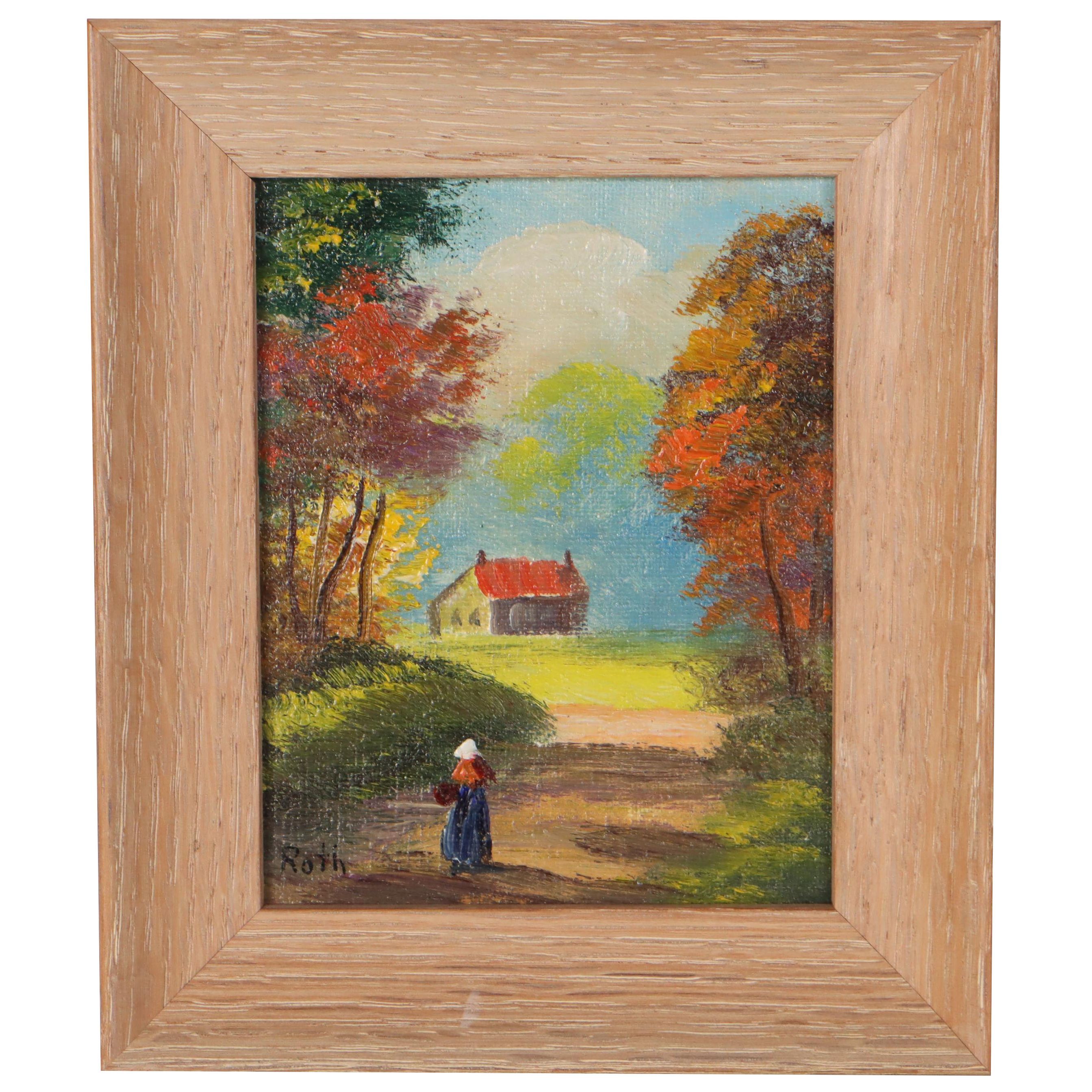 Carl Roth Oil Painting of Figure in Landscape