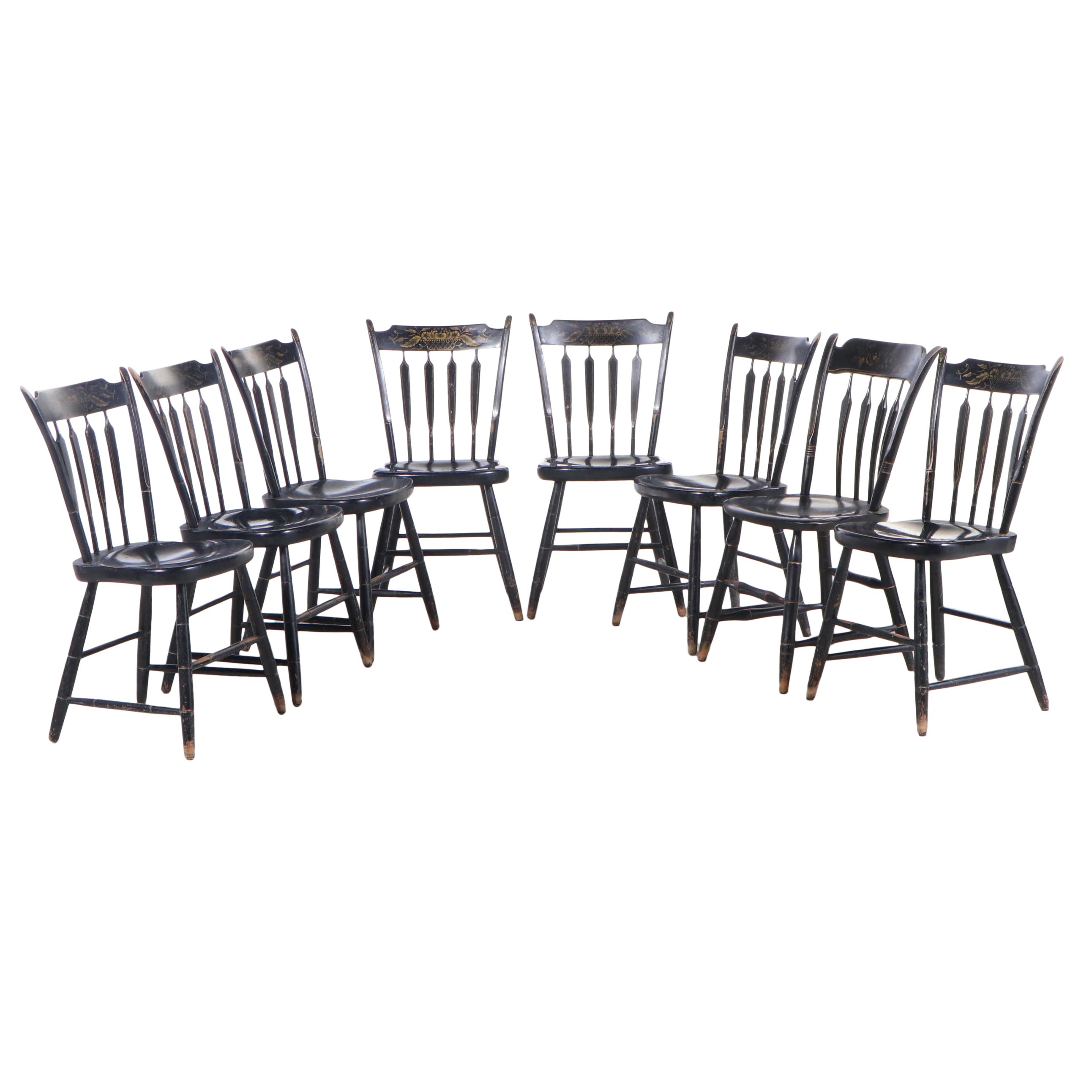 Set of Eight Backus Bros. Cincinnati, Federal Style Stenciled Arrowback Chairs