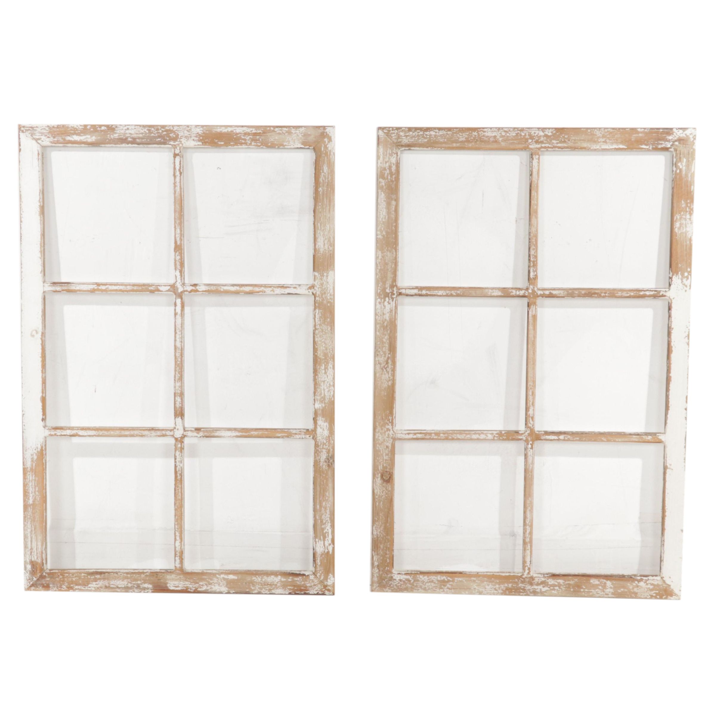 Pair of Farmhouse Style Six-Pane Window Frames