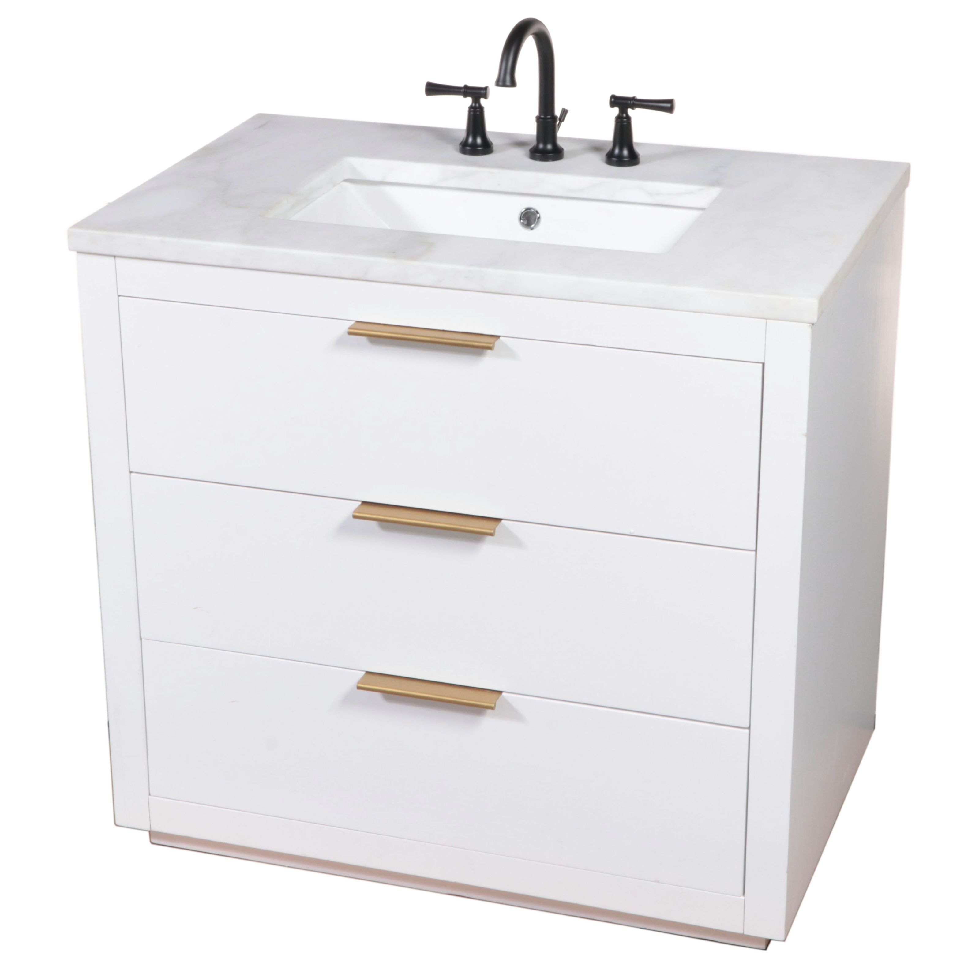 Restoration Hardware Marble Top Bathroom Vanity with Delta "Chamberlain" Faucet