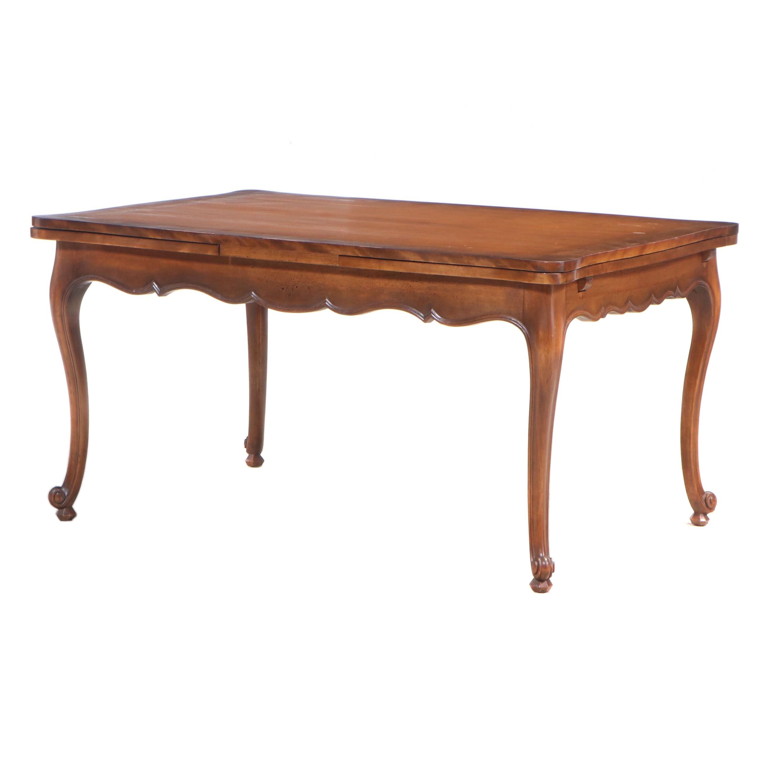 French Provincial Style Walnut-Stained Draw-Leaf Dining Table