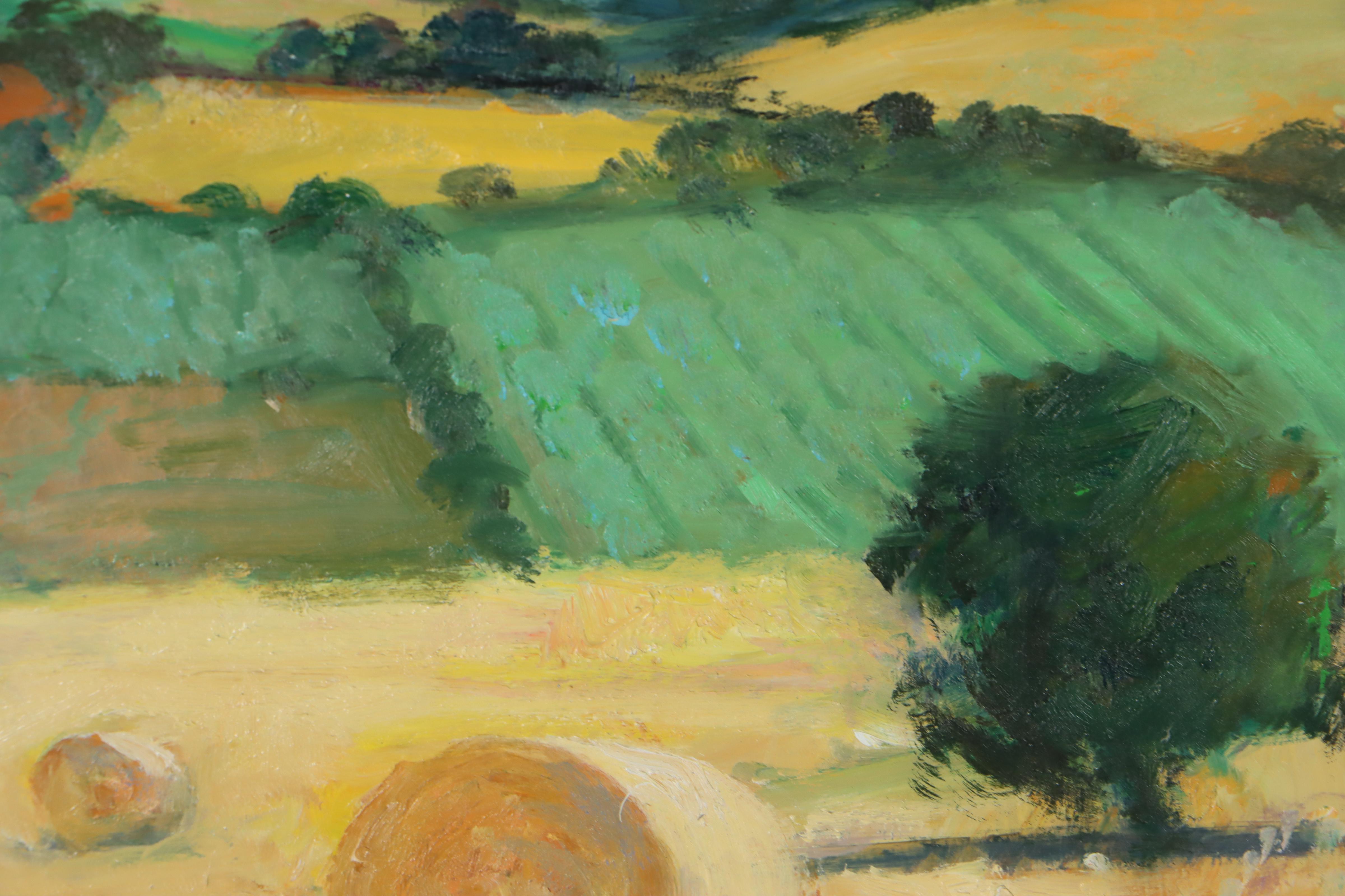 Nino Pippa Oil Painting "Tuscany Landscape with Haystacks," 2015