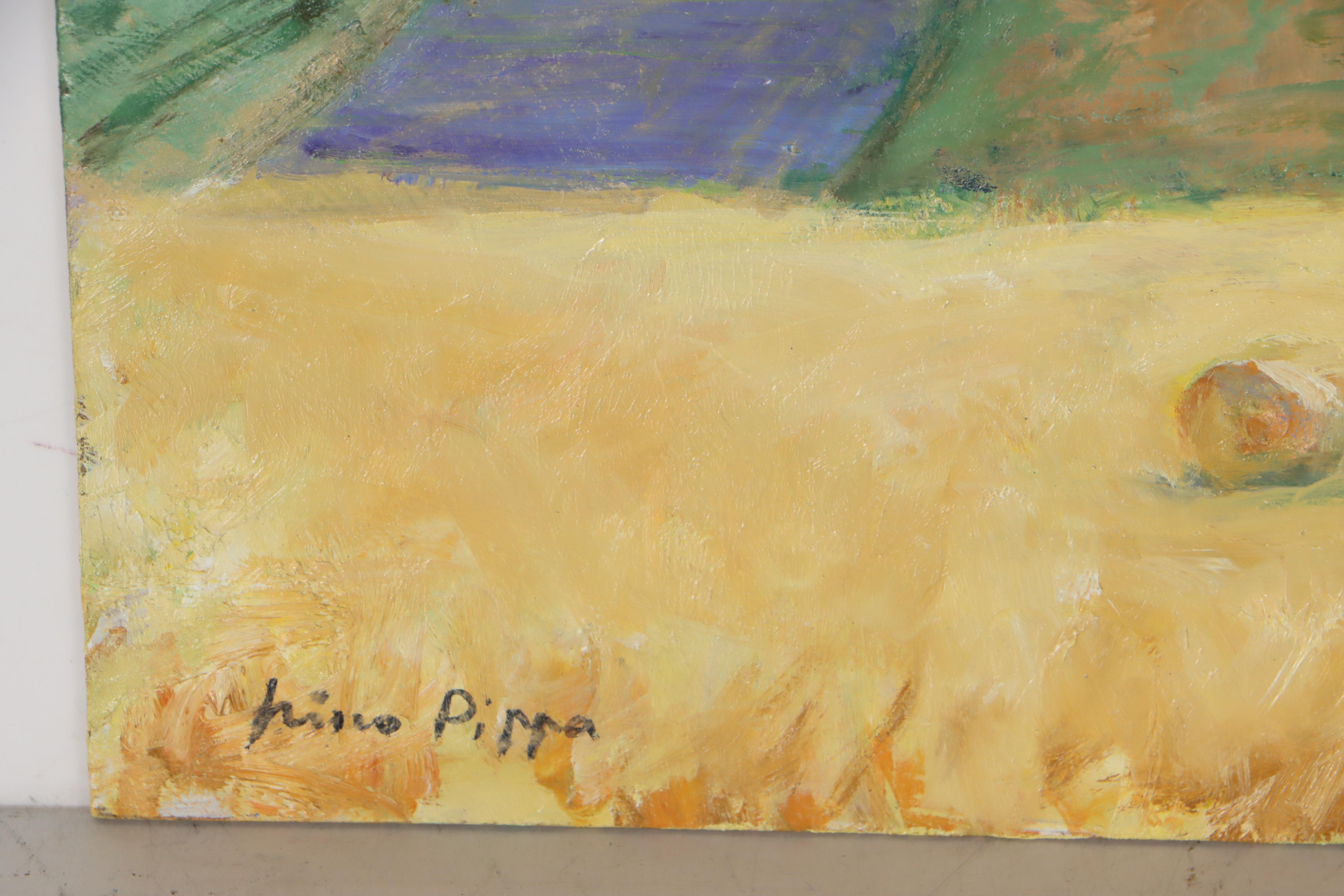 Nino Pippa Oil Painting "Tuscany Landscape with Haystacks," 2015
