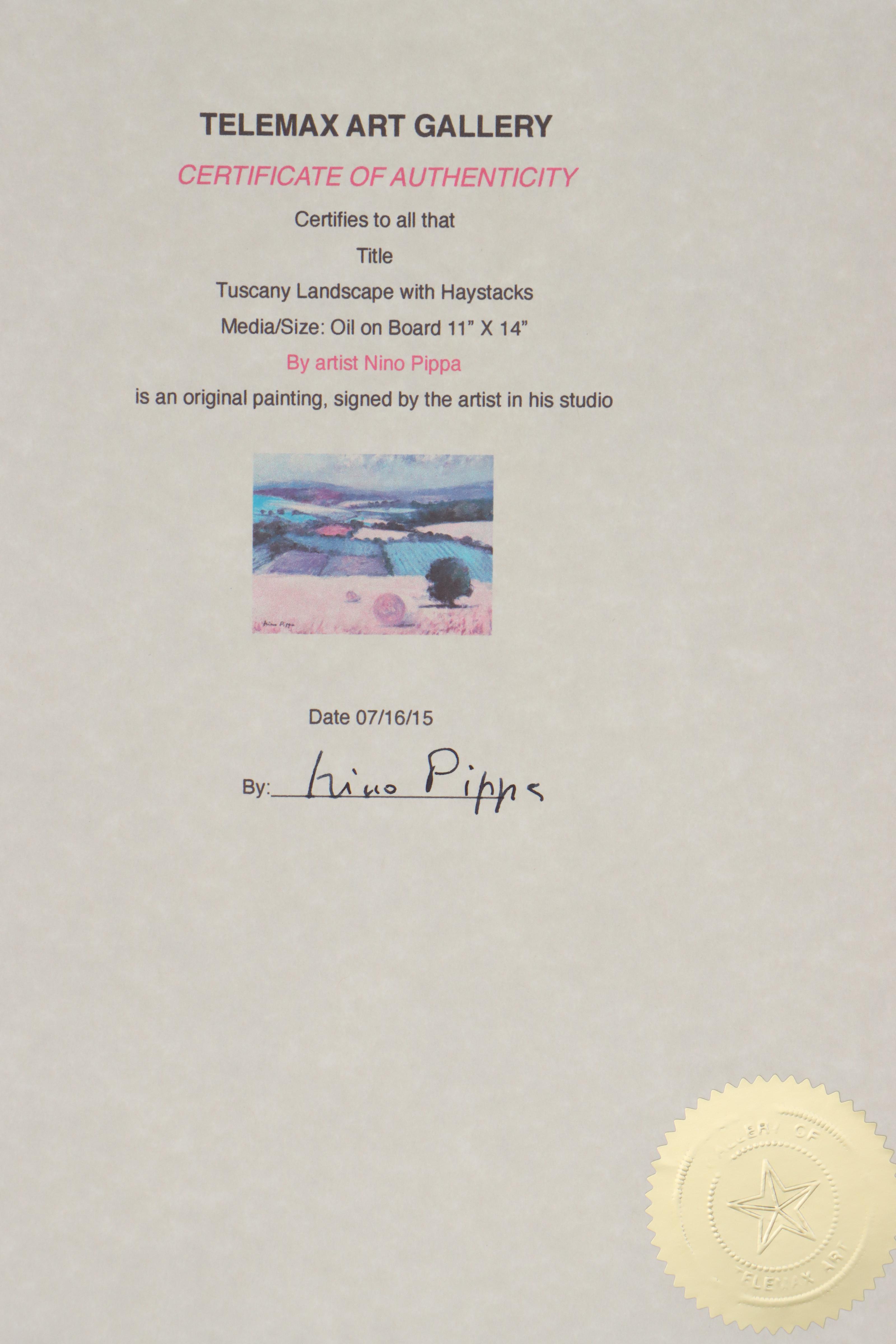 Nino Pippa Oil Painting "Tuscany Landscape with Haystacks," 2015