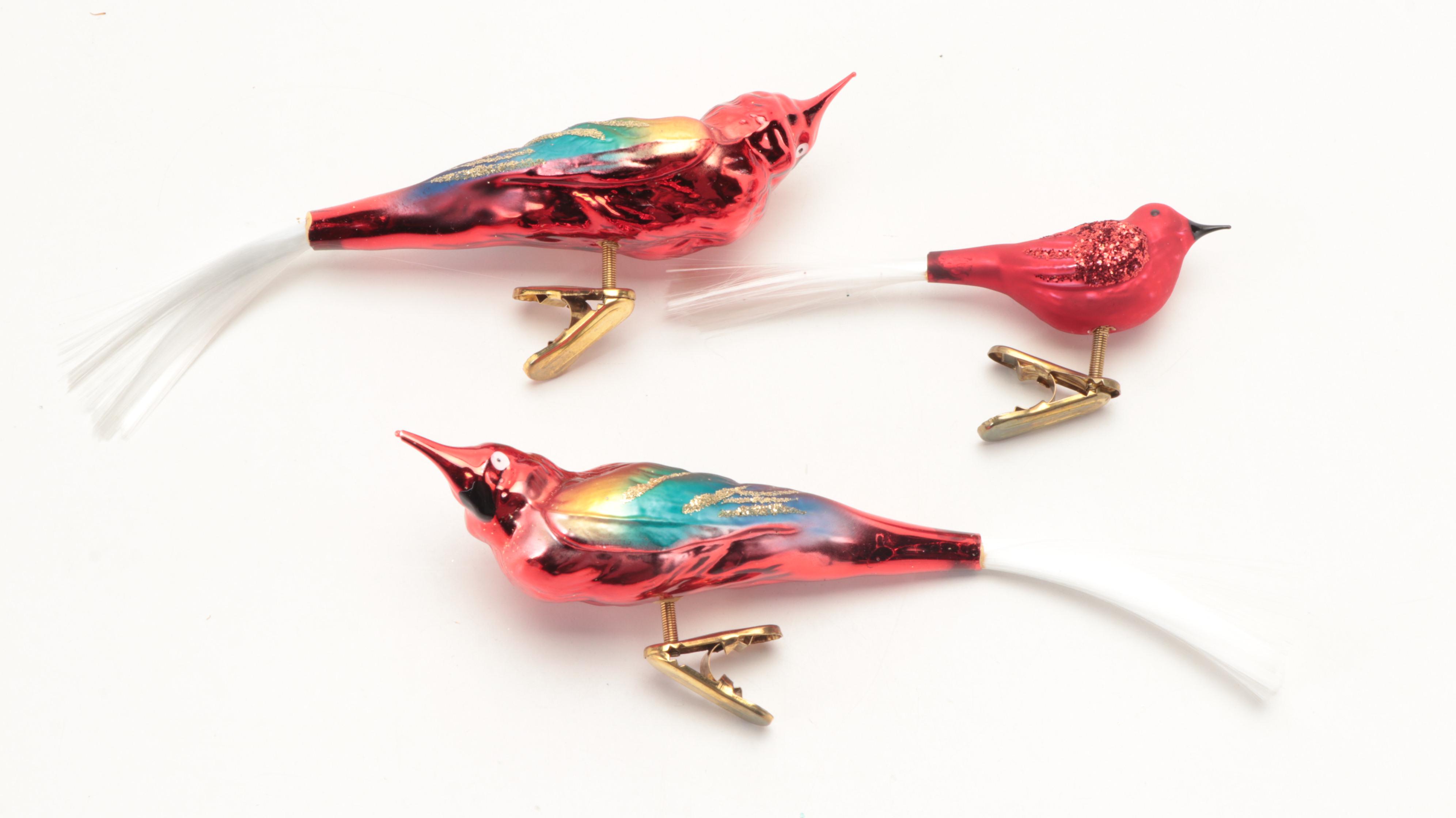 Old World Christmas Inge-Glas Hand-Painted Blown Glass Bird Clip Ornaments