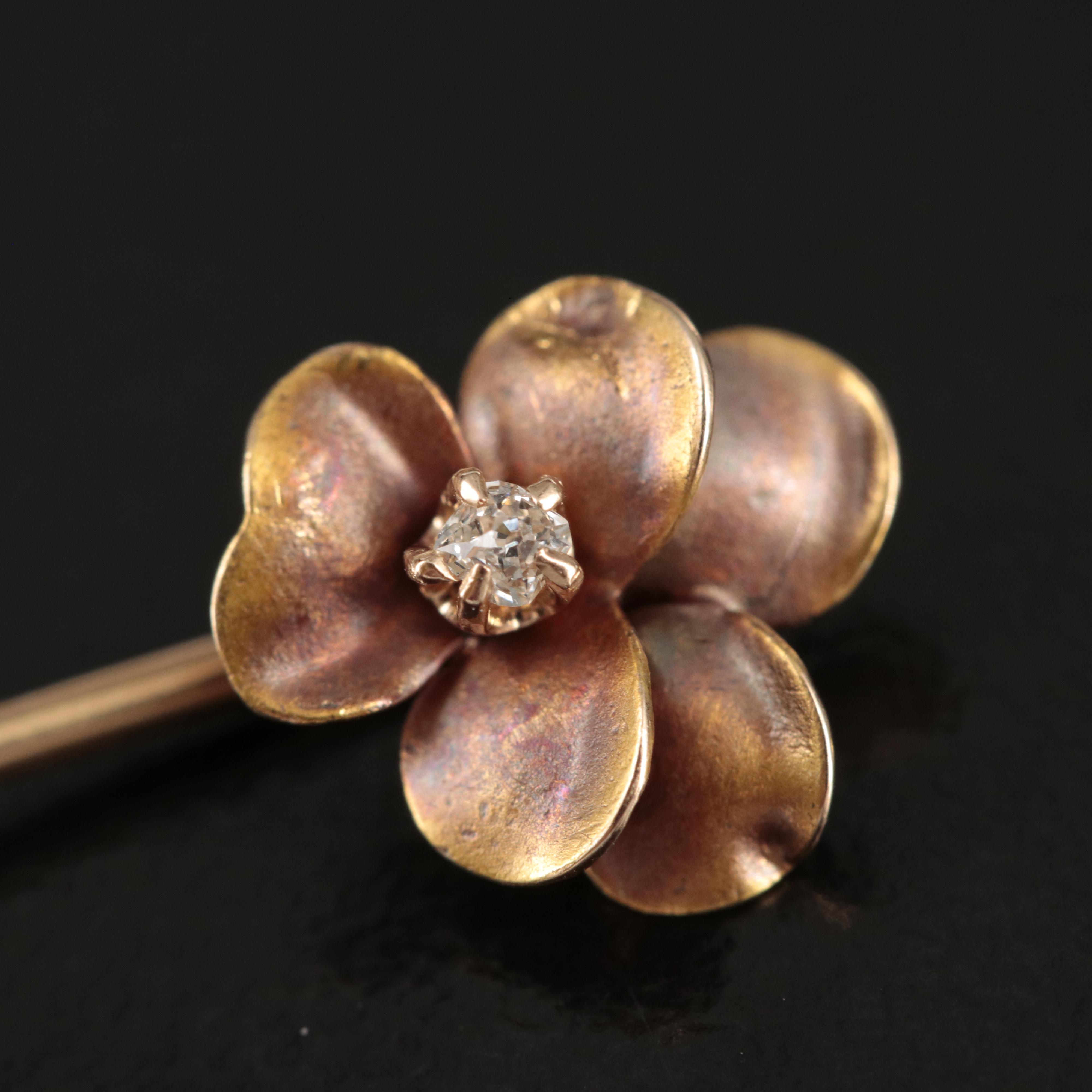 Antique 10K Stick Pins and 14K Pansy Flower Stick Pin
