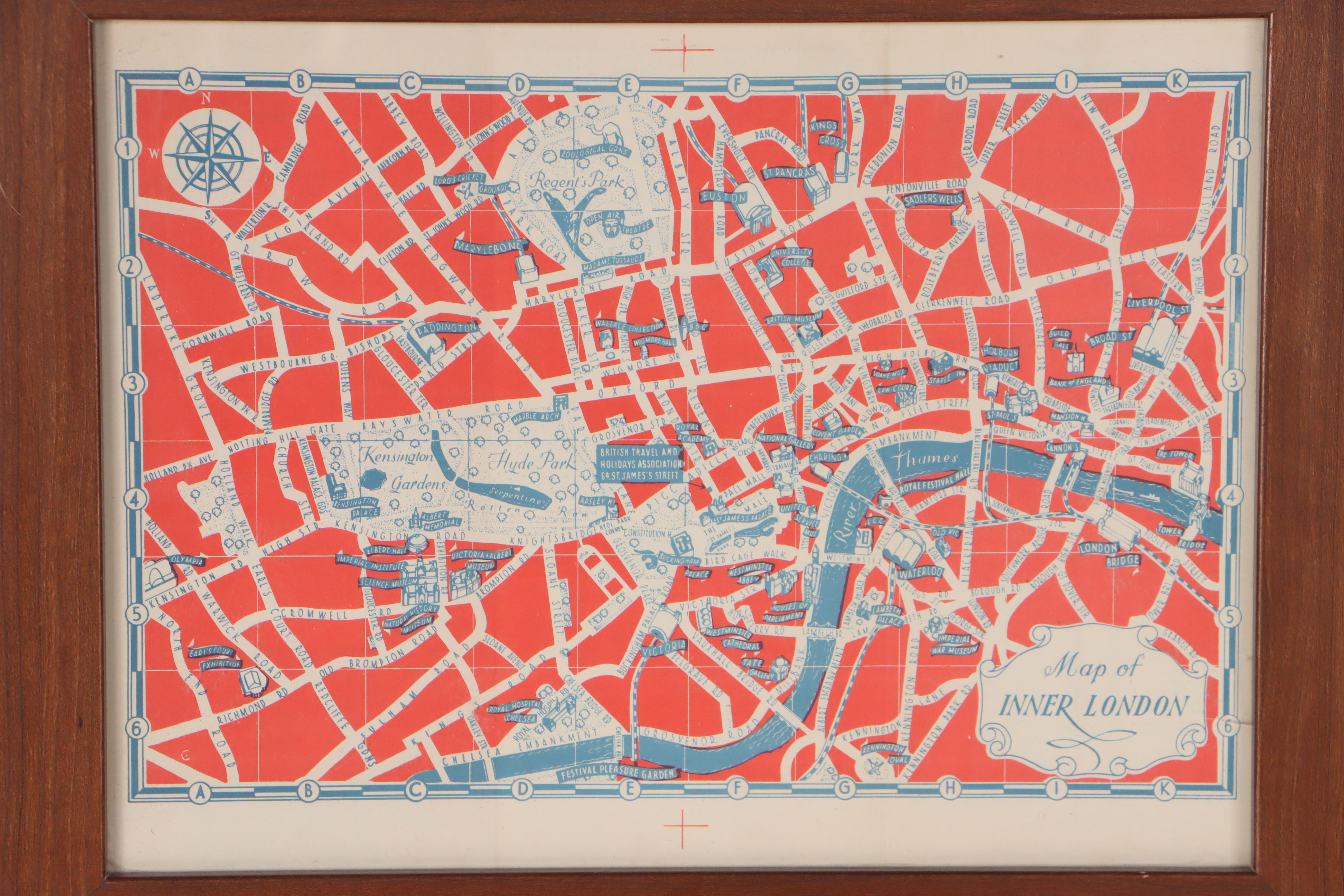 Lithograph Map of Inner London, 20th Century