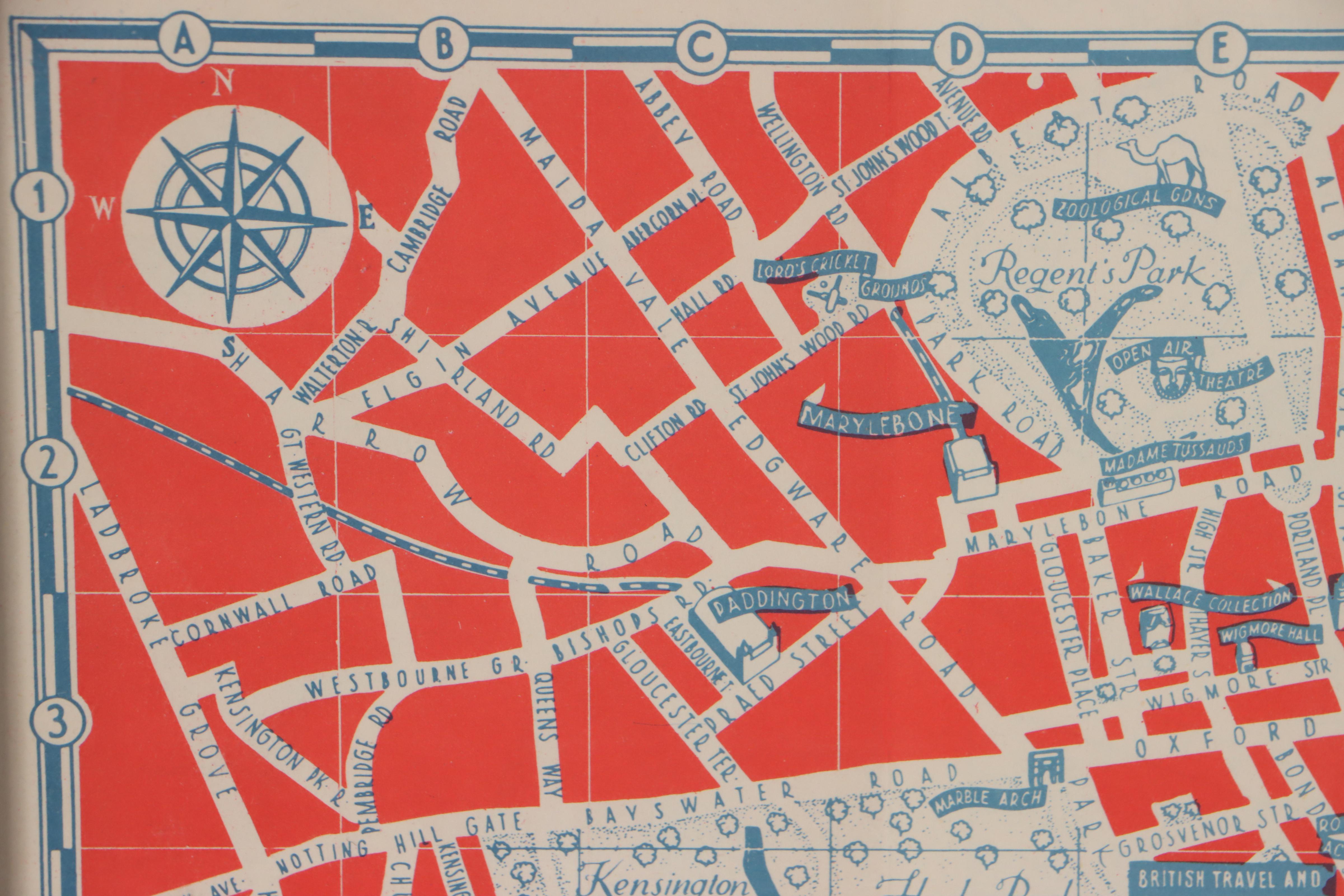 Lithograph Map of Inner London, 20th Century
