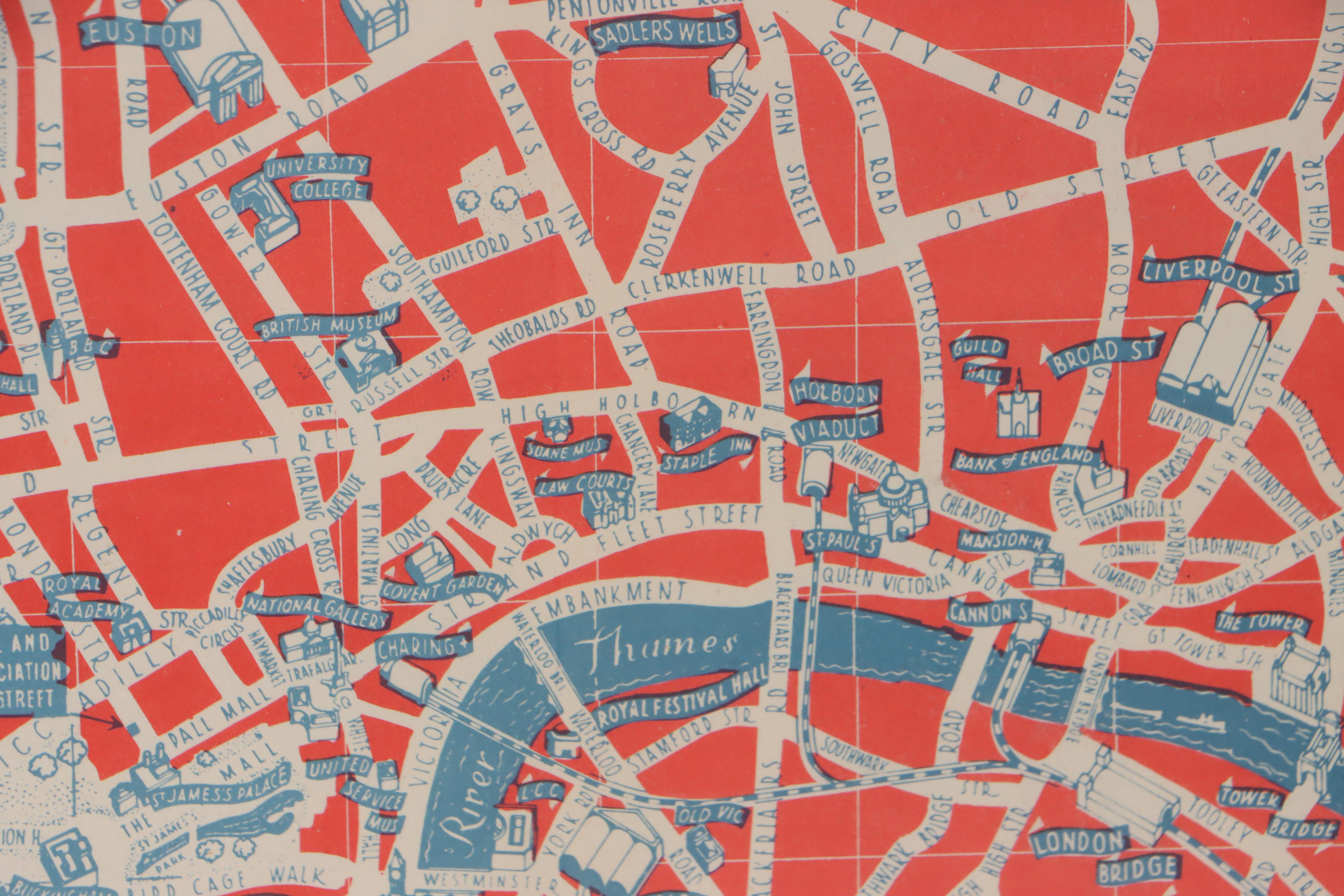 Lithograph Map of Inner London, 20th Century