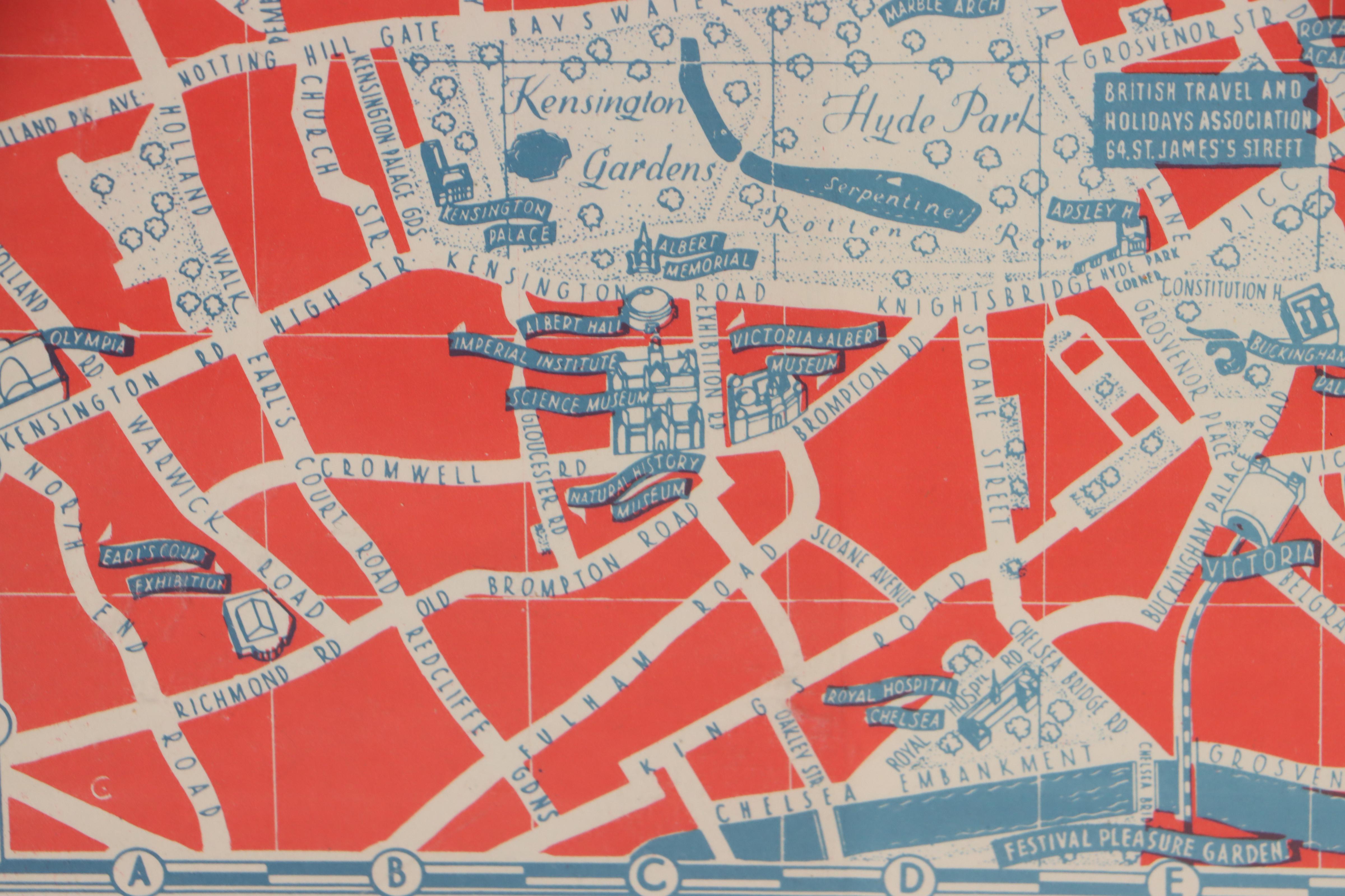 Lithograph Map of Inner London, 20th Century