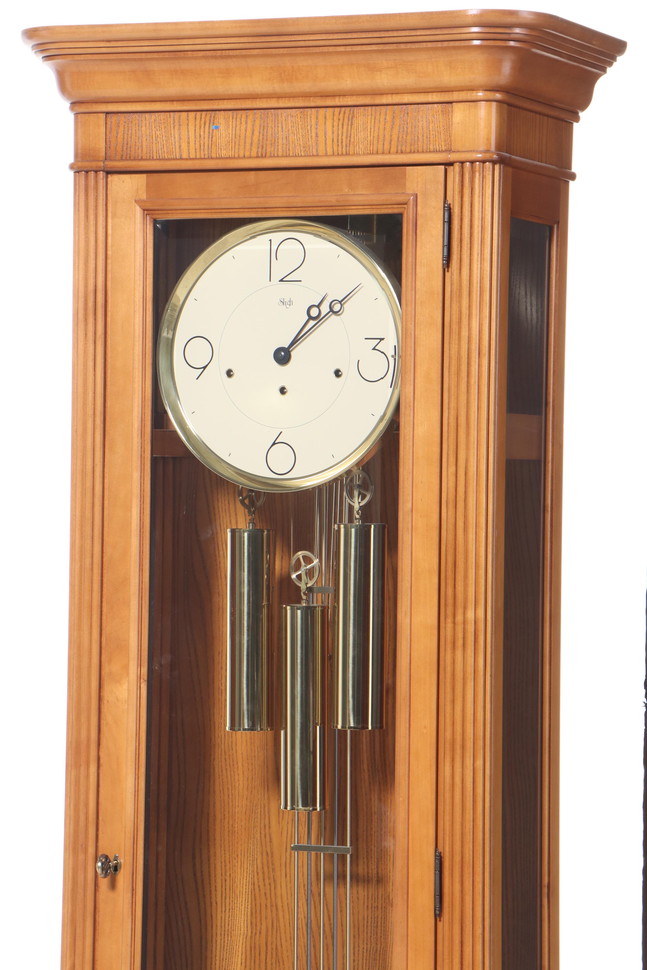 Sligh Contemporary Style Oak Grandfather Clock, Late 20th Century