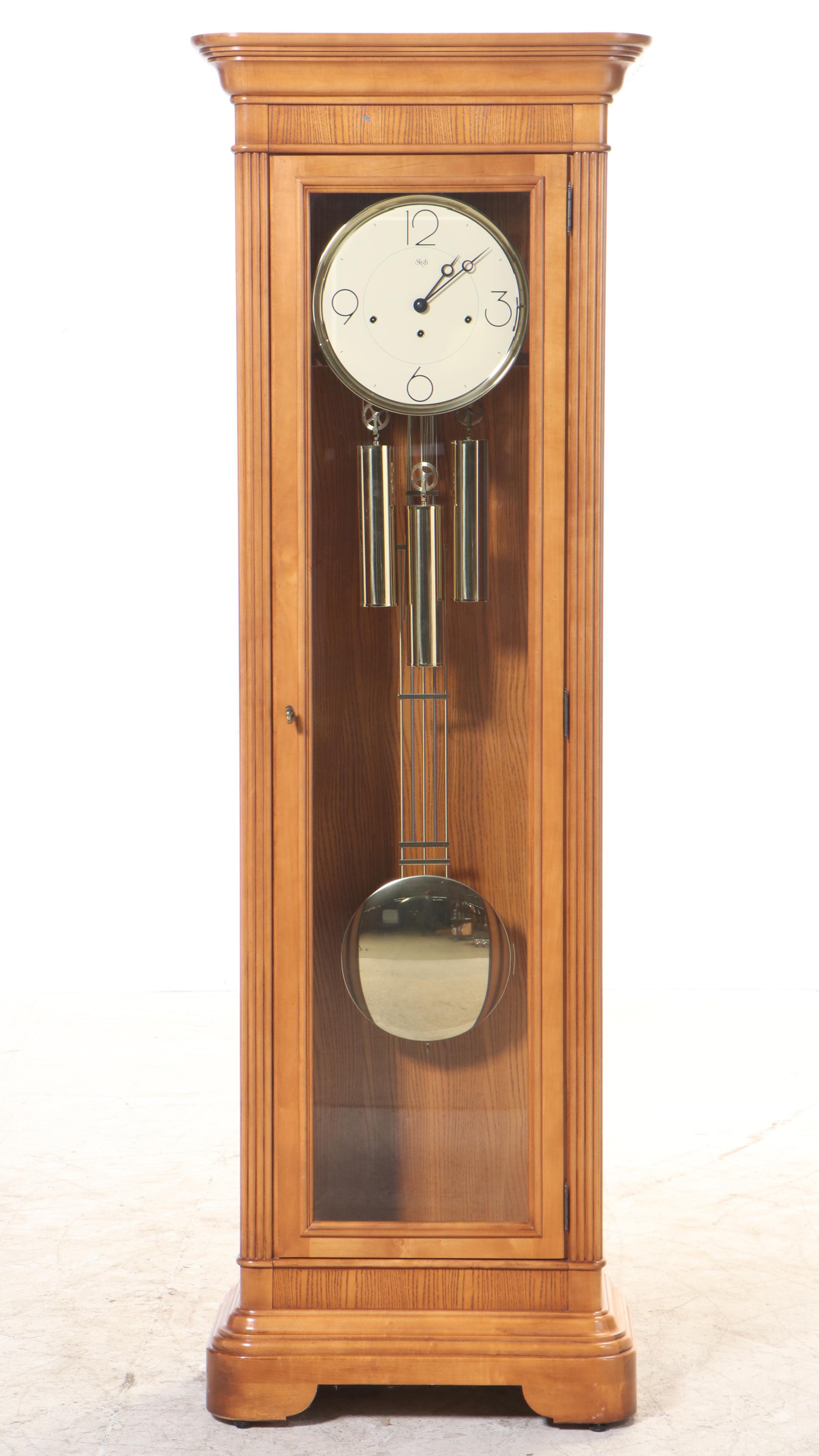 Sligh Contemporary Style Oak Grandfather Clock, Late 20th Century
