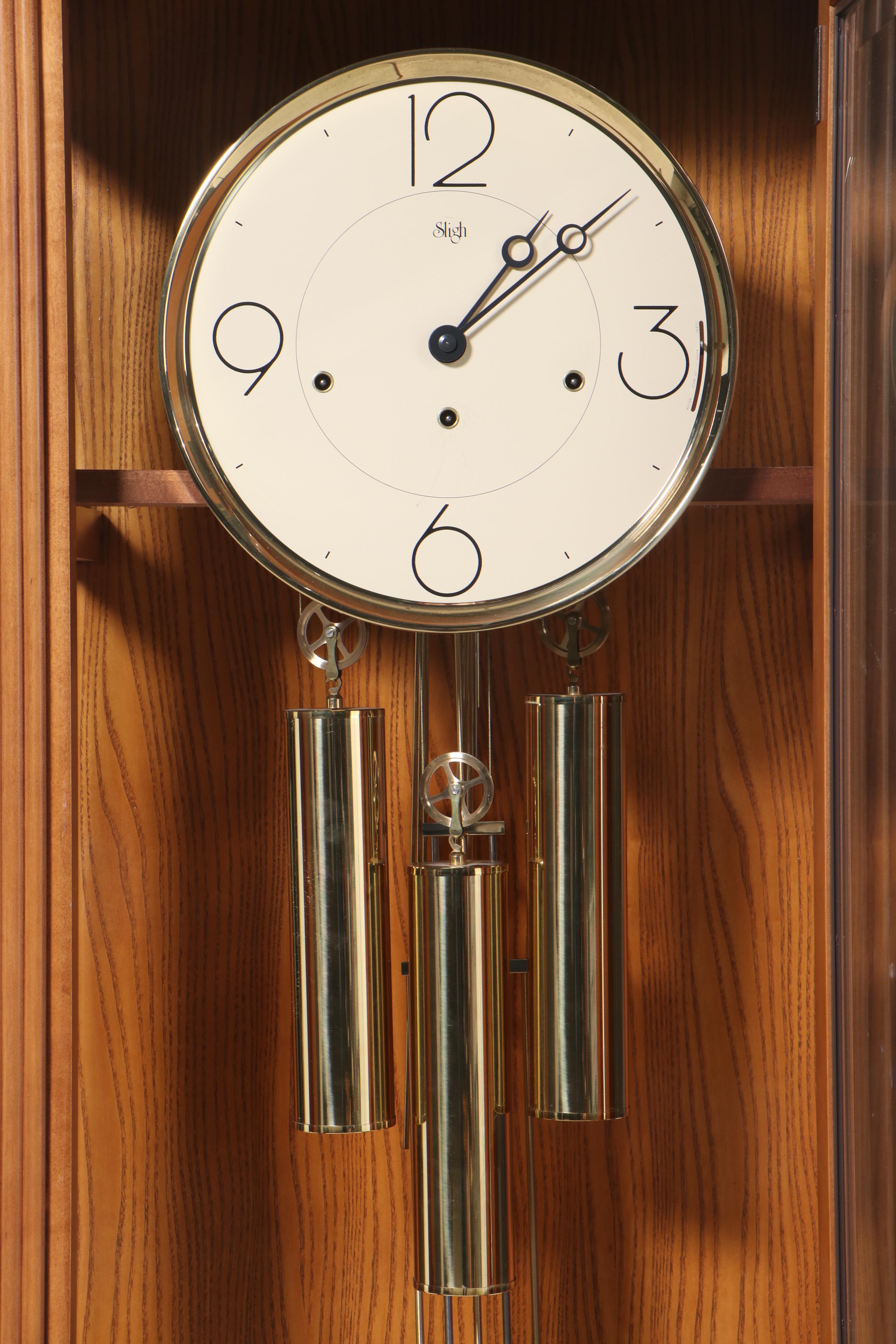 Sligh Contemporary Style Oak Grandfather Clock, Late 20th Century