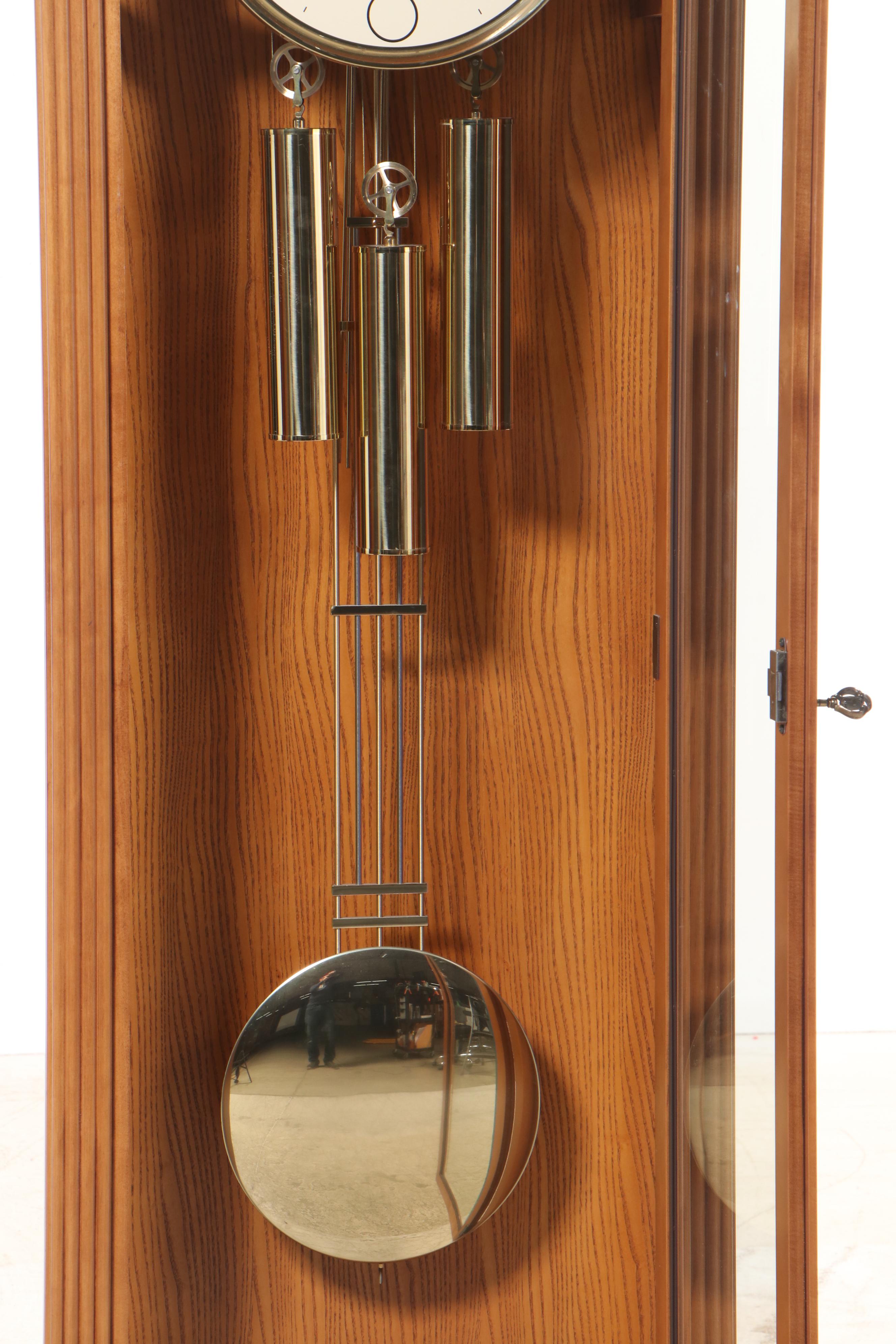 Sligh Contemporary Style Oak Grandfather Clock, Late 20th Century
