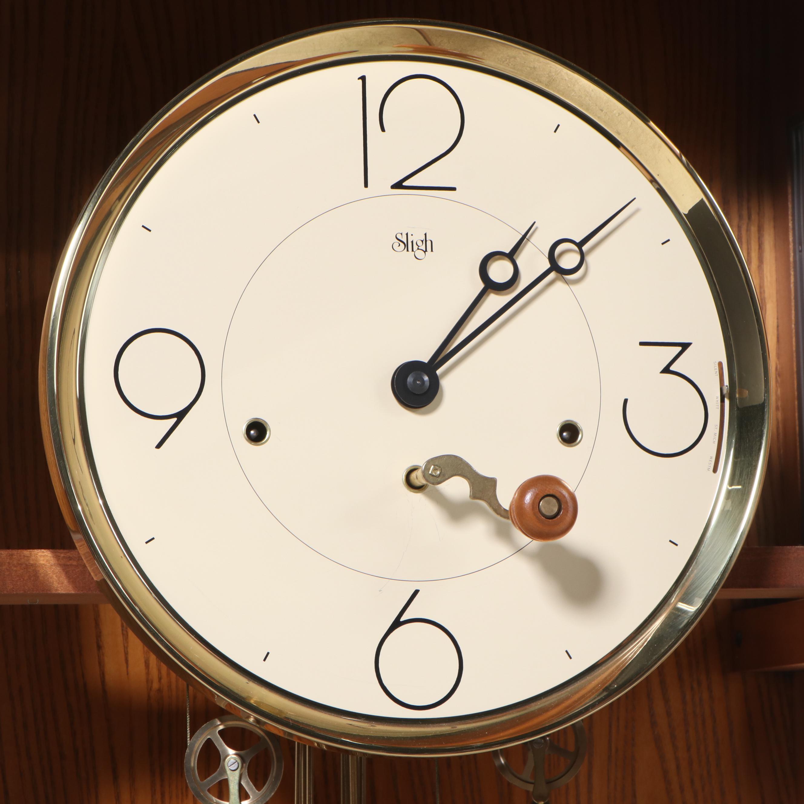 Sligh Contemporary Style Oak Grandfather Clock, Late 20th Century