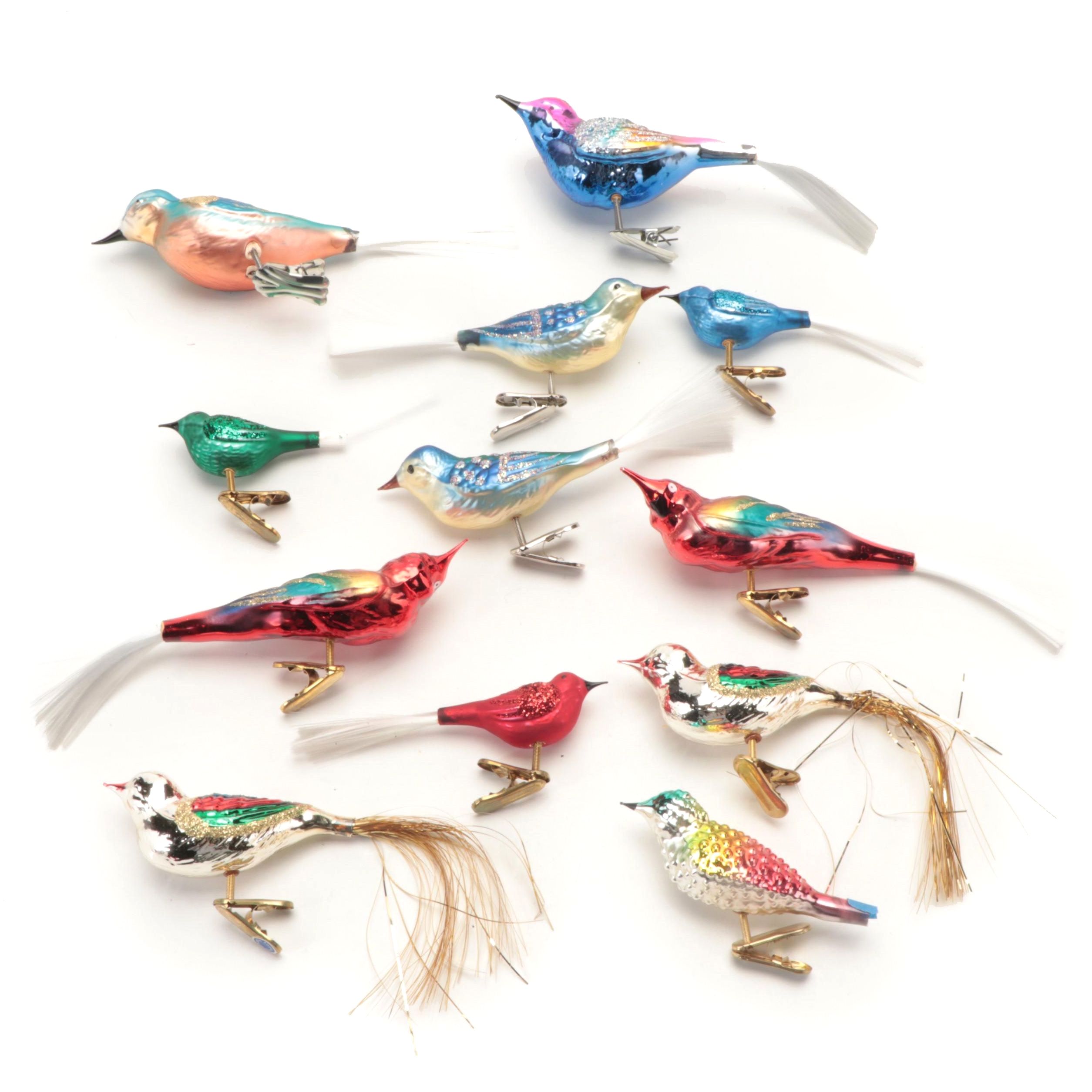 Old World Christmas Inge-Glas Hand-Painted Blown Glass Bird Clip Ornaments