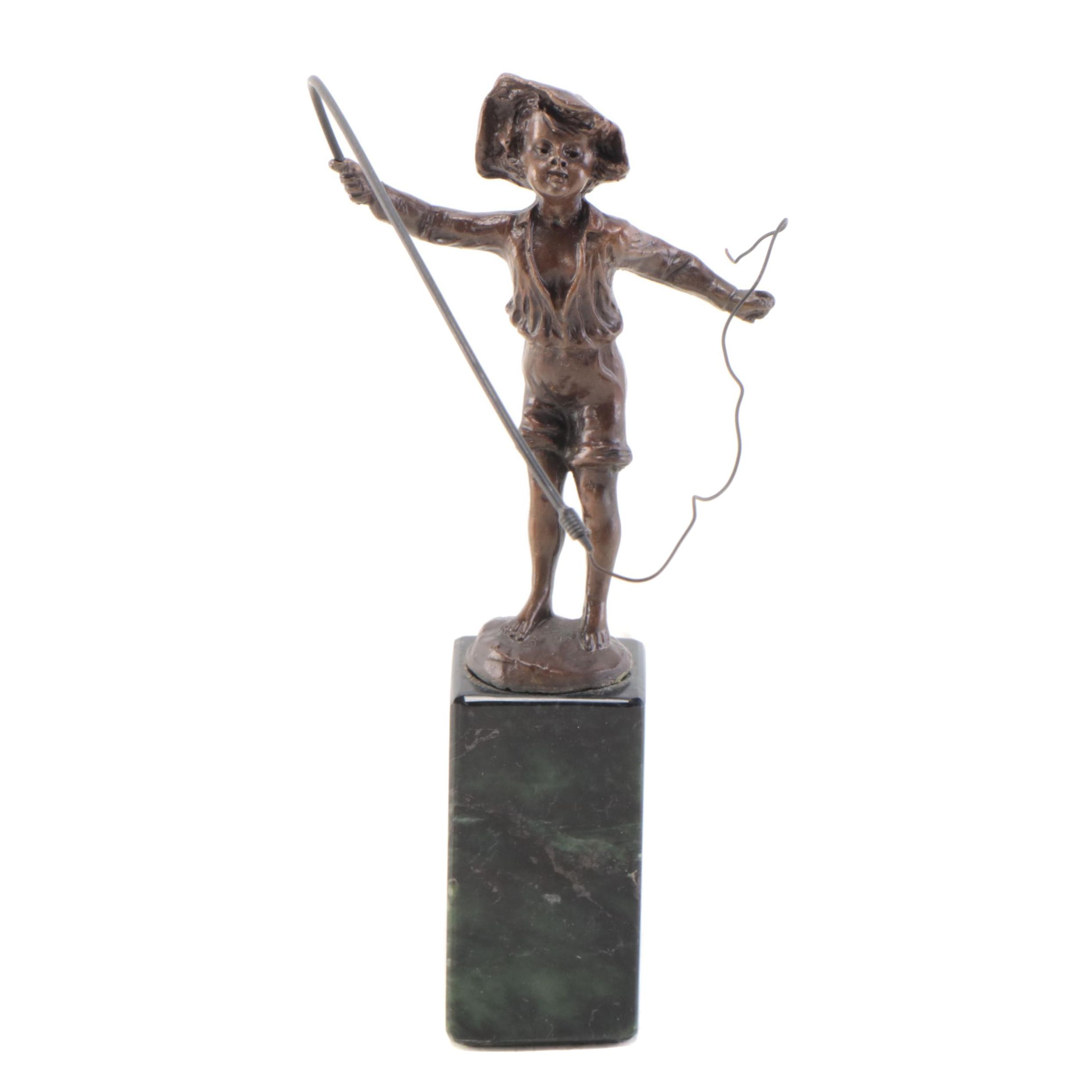 Bronze Sculpture After Franz Iffland of Boy Fishing, Early 20th Century