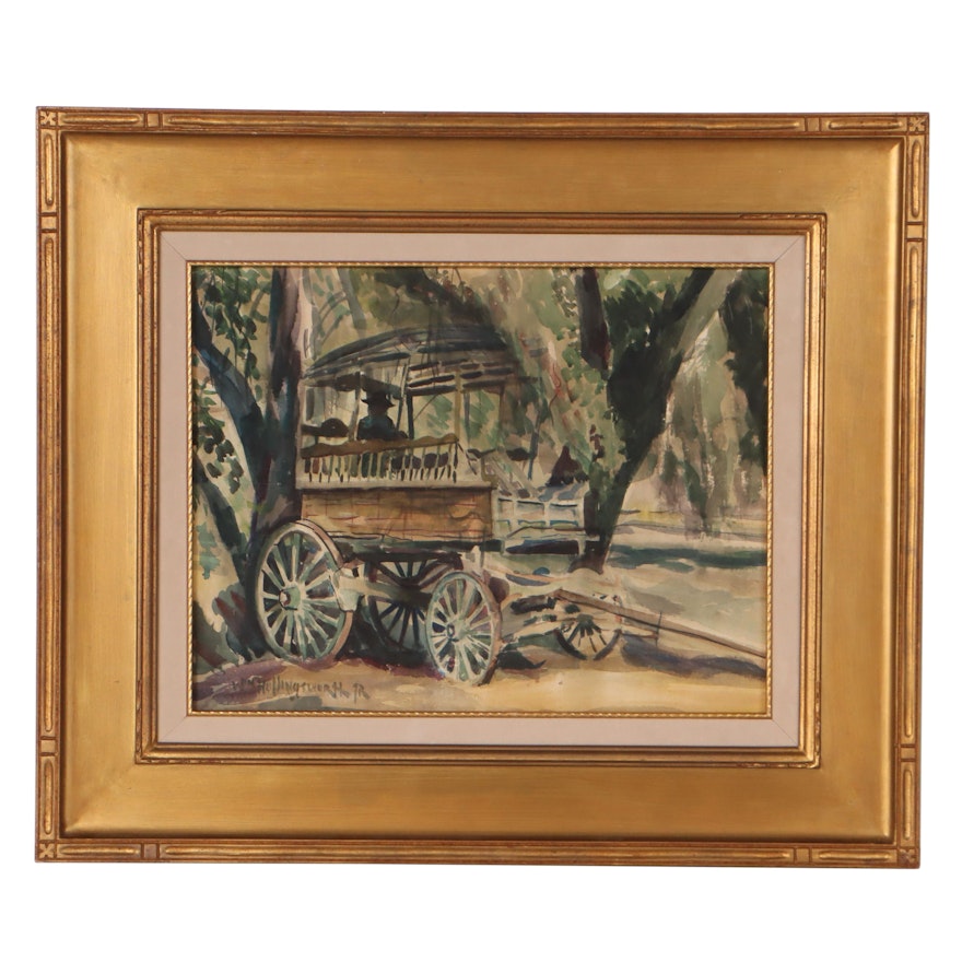 William R. Hollingsworth, Jr. Landscape Watercolor Painting of Wagon